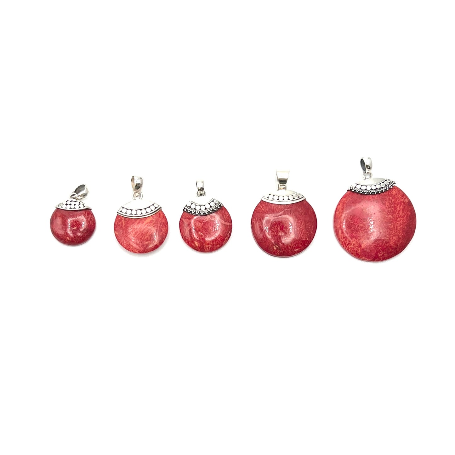 Sterling Silver Red Coral Circle Pendants