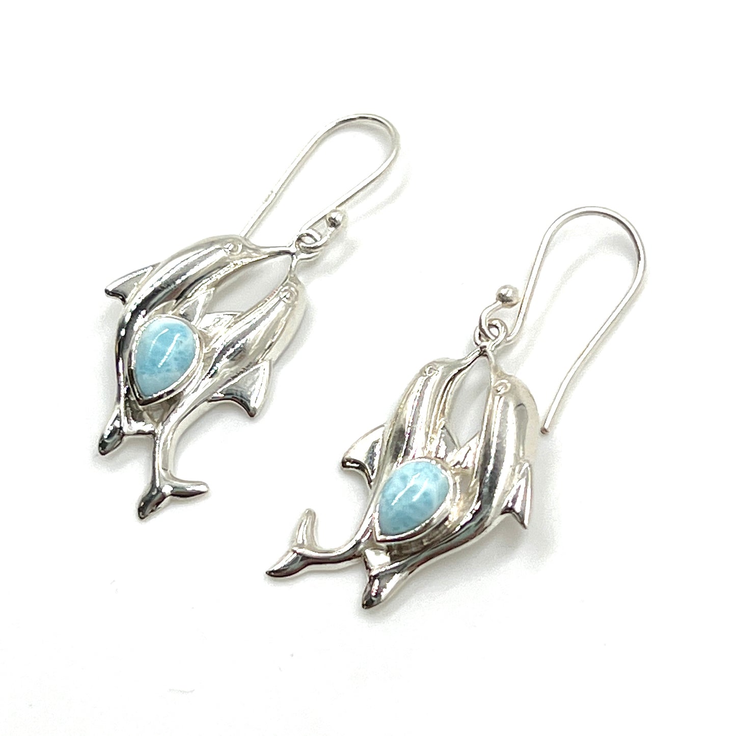 Sterling Silver Larimar Dolphin Earrings