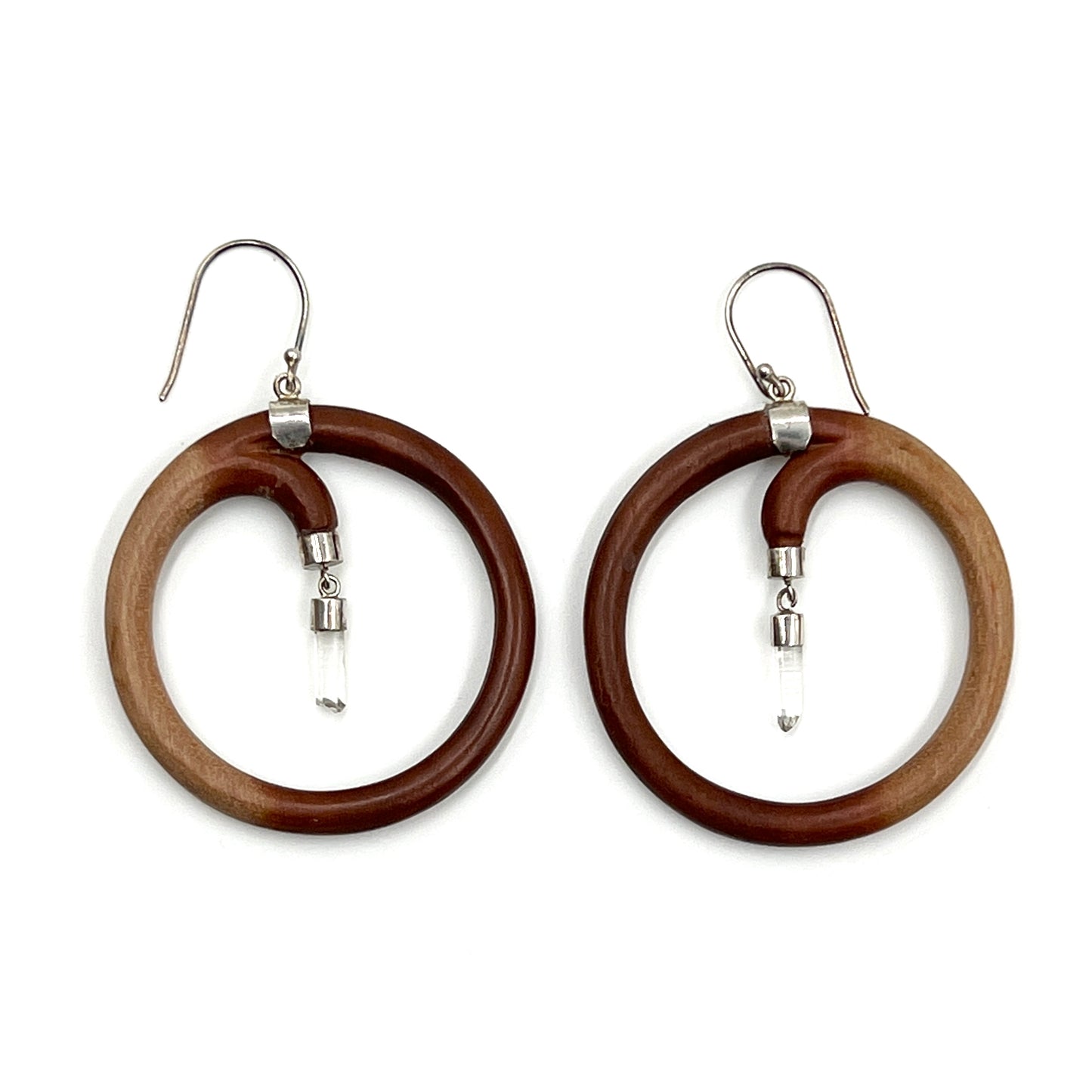 Sterling Silver Crystal Wood Hoop Earrings