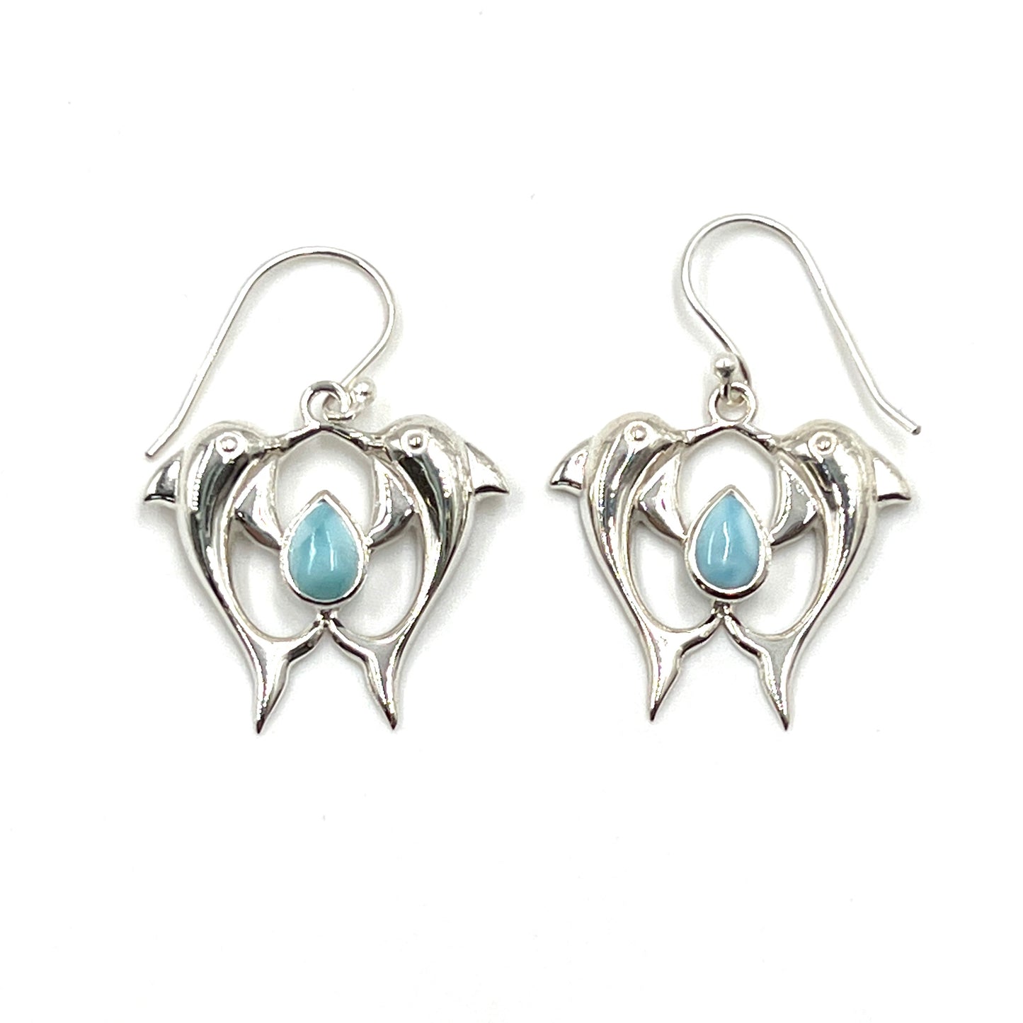 Sterling Silver Larimar Dolphin Earrings