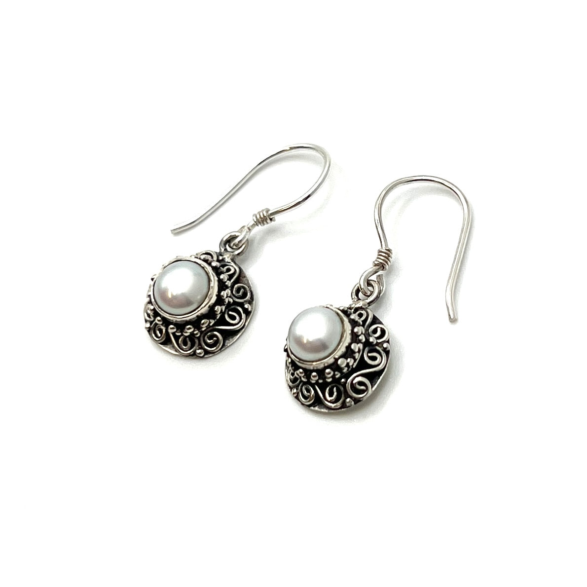 Sterling Silver Round Pearl Earrings