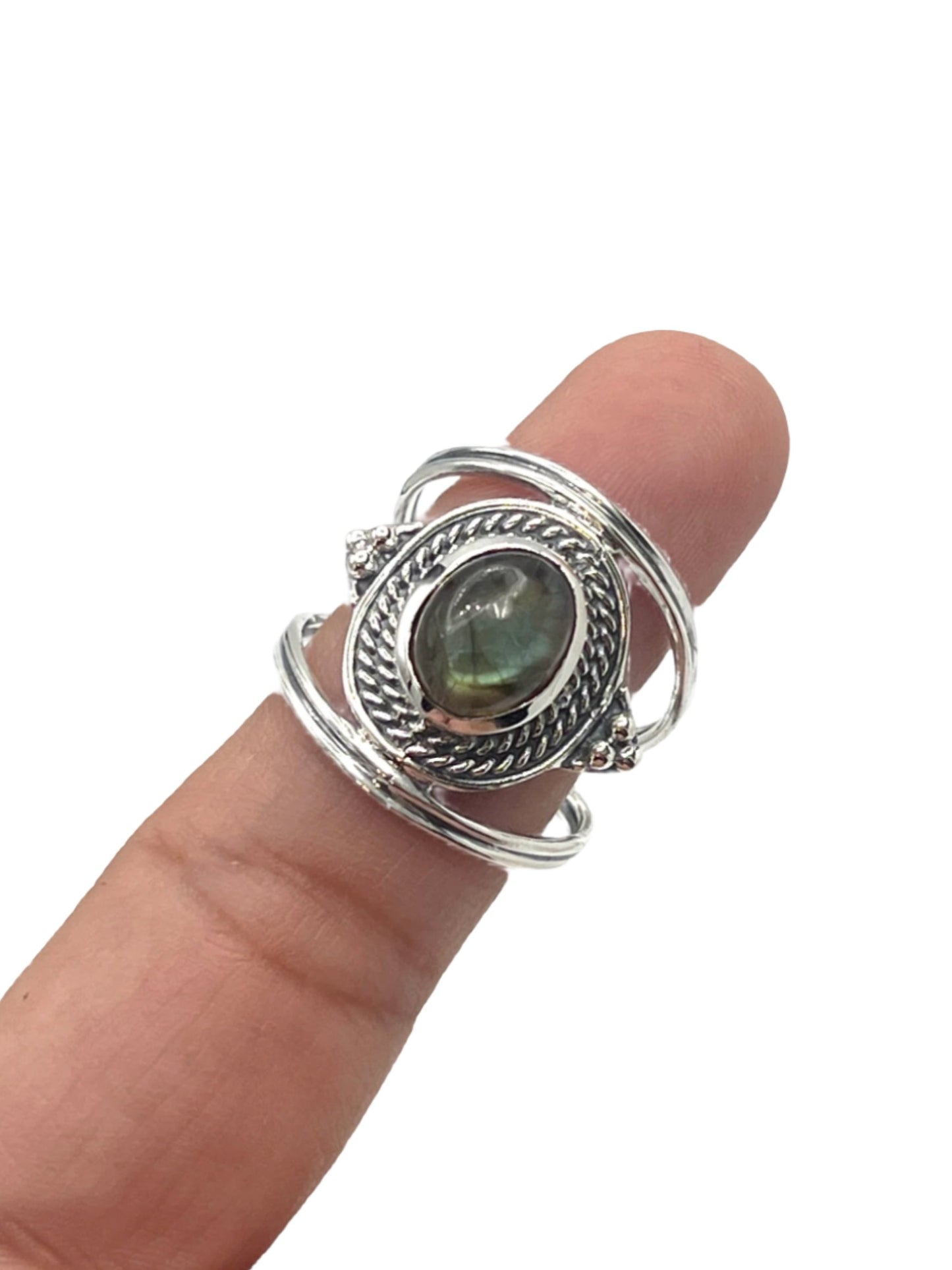 Sterling Silver Labradorite & Moonstone Shield Rings