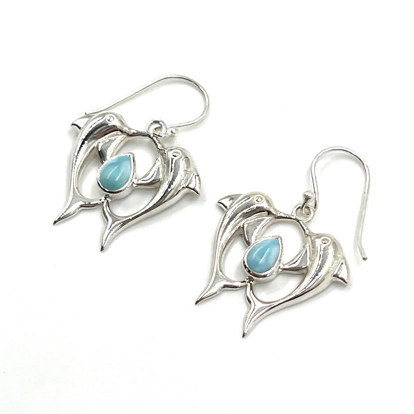 Sterling Silver Larimar Dolphin Earrings