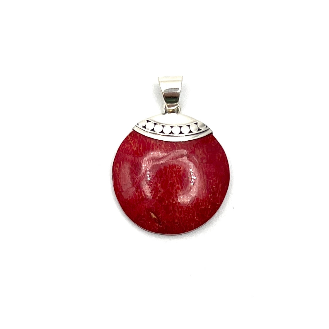 Sterling Silver Red Coral Circle Pendants