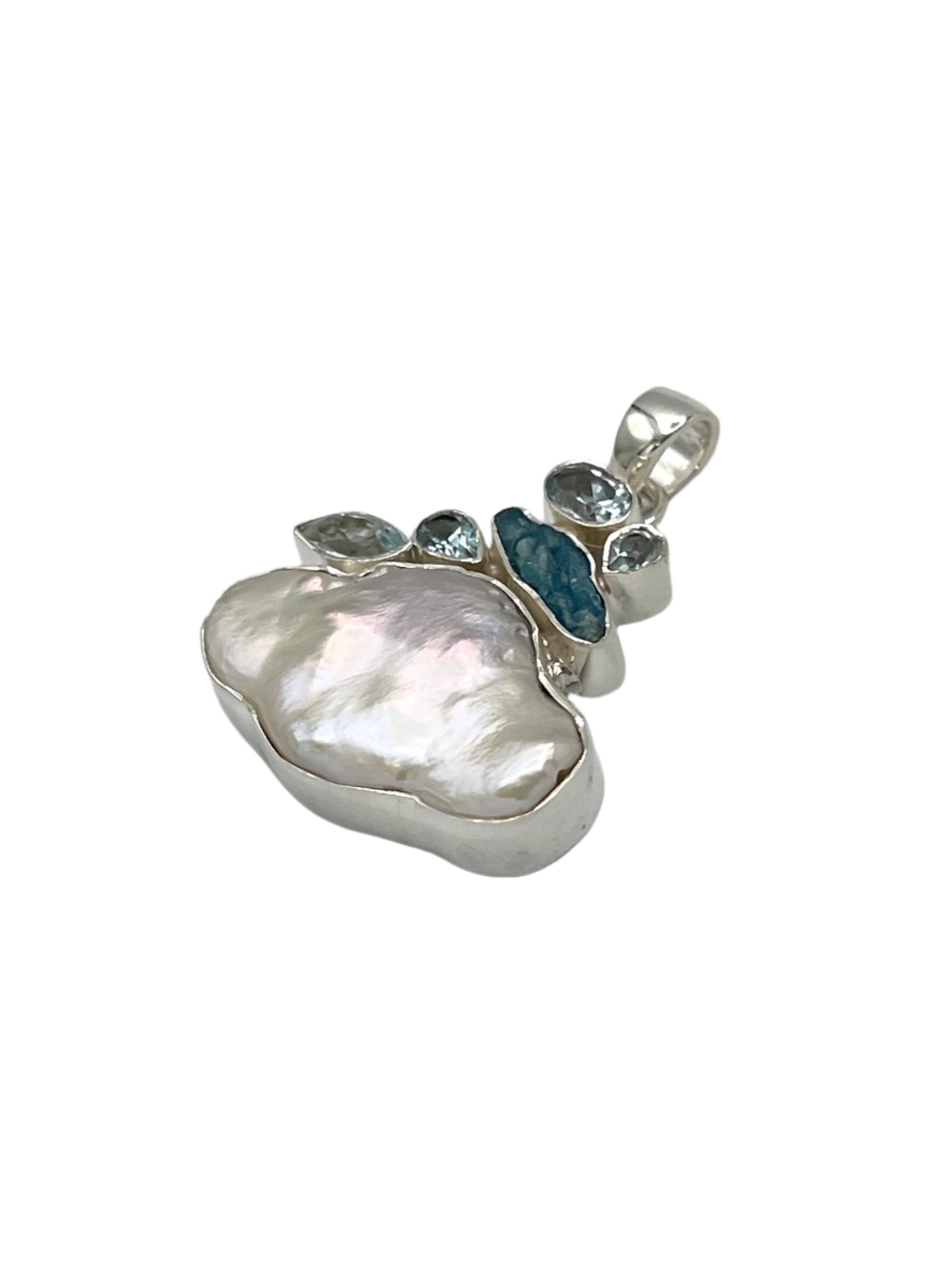 Silver Pearl & Blue Topaz Pendants