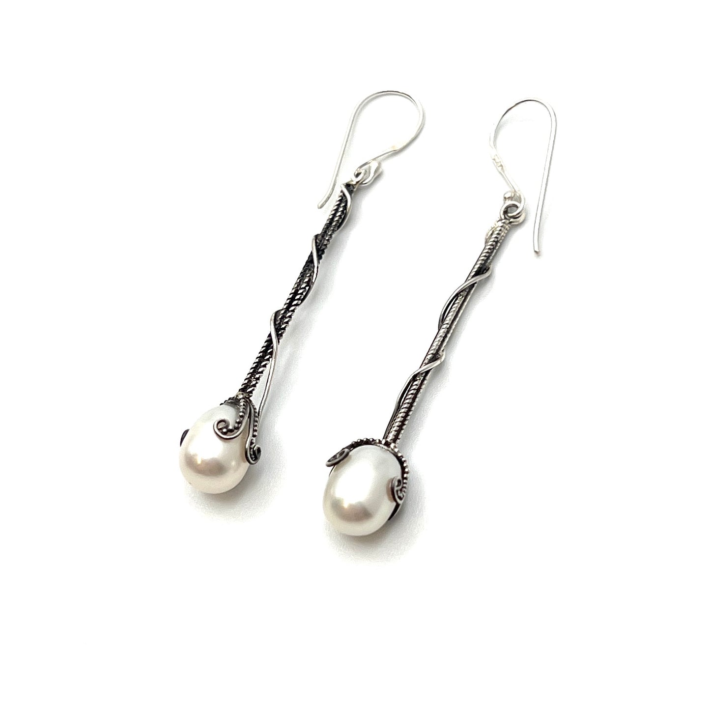 Sterling Silver Dangle Pearl Earrings