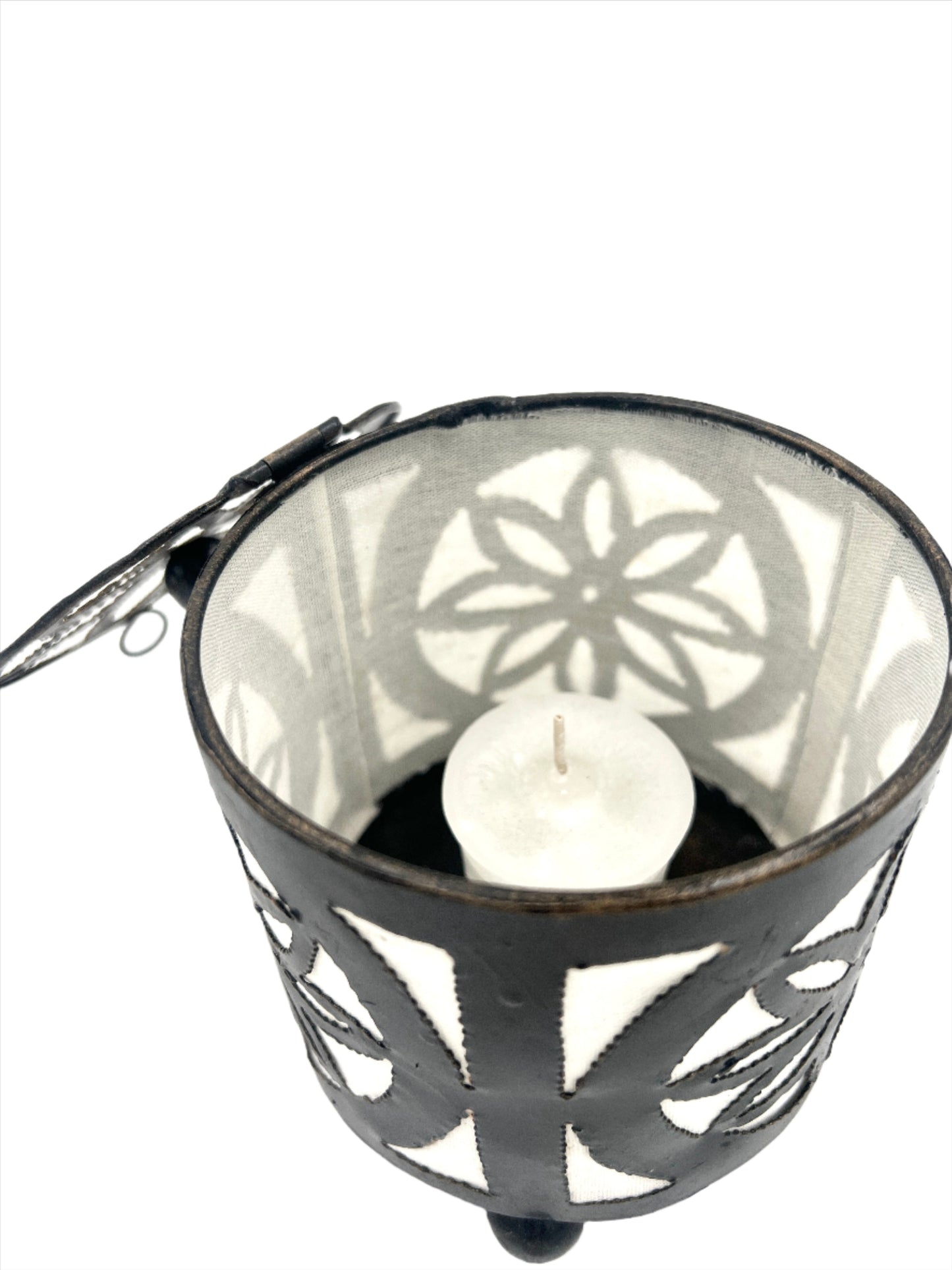 Handcut Flower Iron Candle Holders w/ Lid