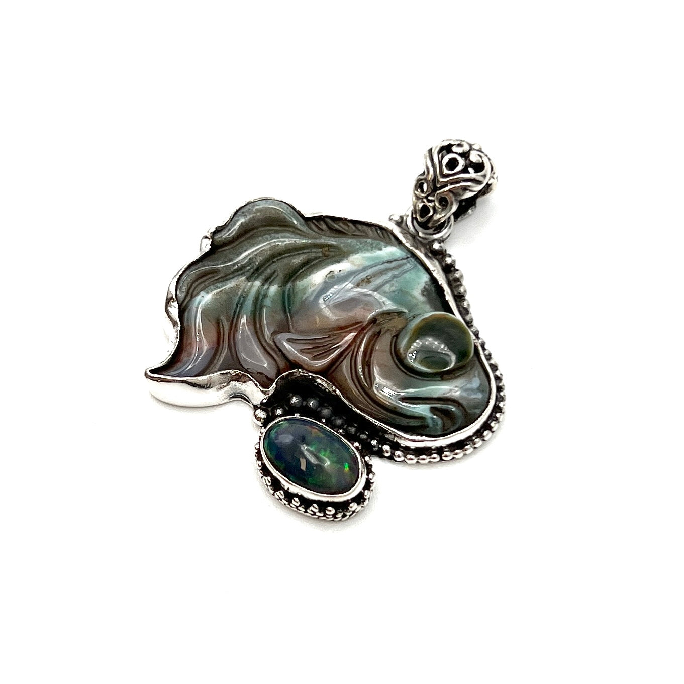 Opal & Jasper Fish Gemstone Pendants