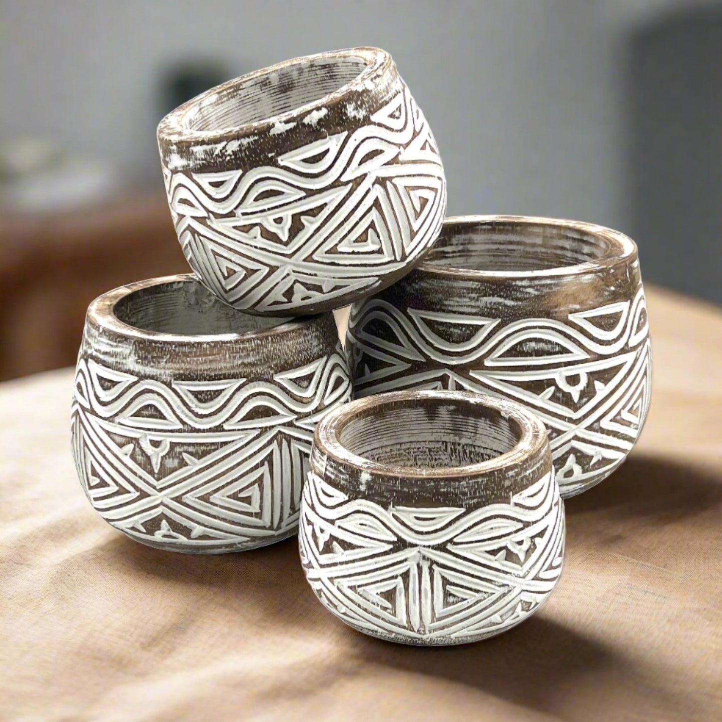 Carved Geometric Pot