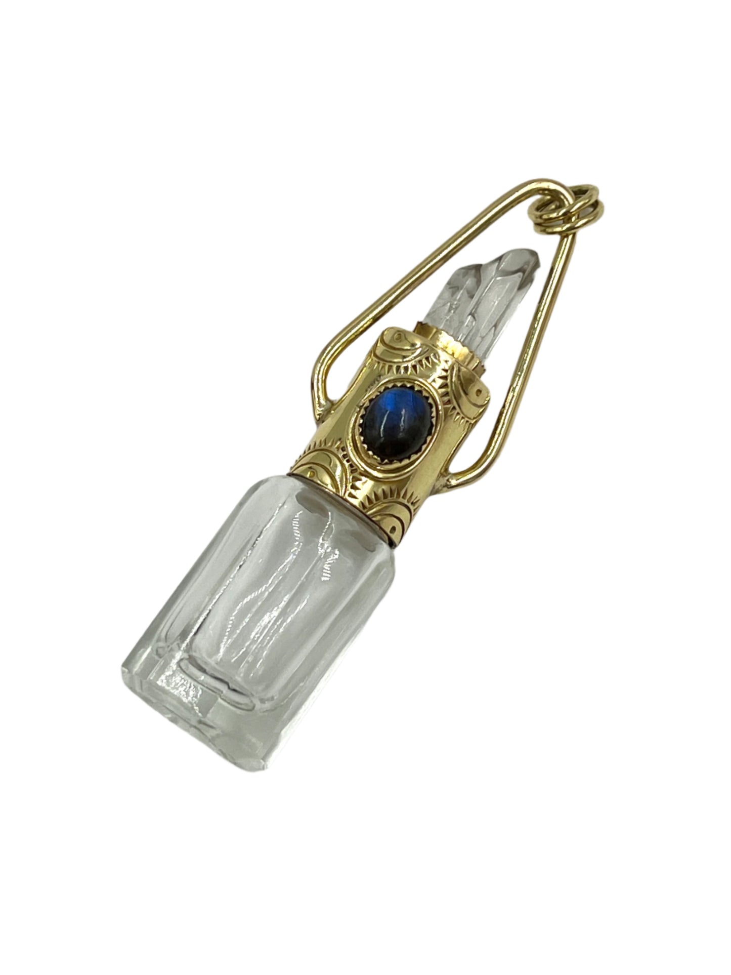 Labradorite Oval Oil Bottle Bronze Pendants