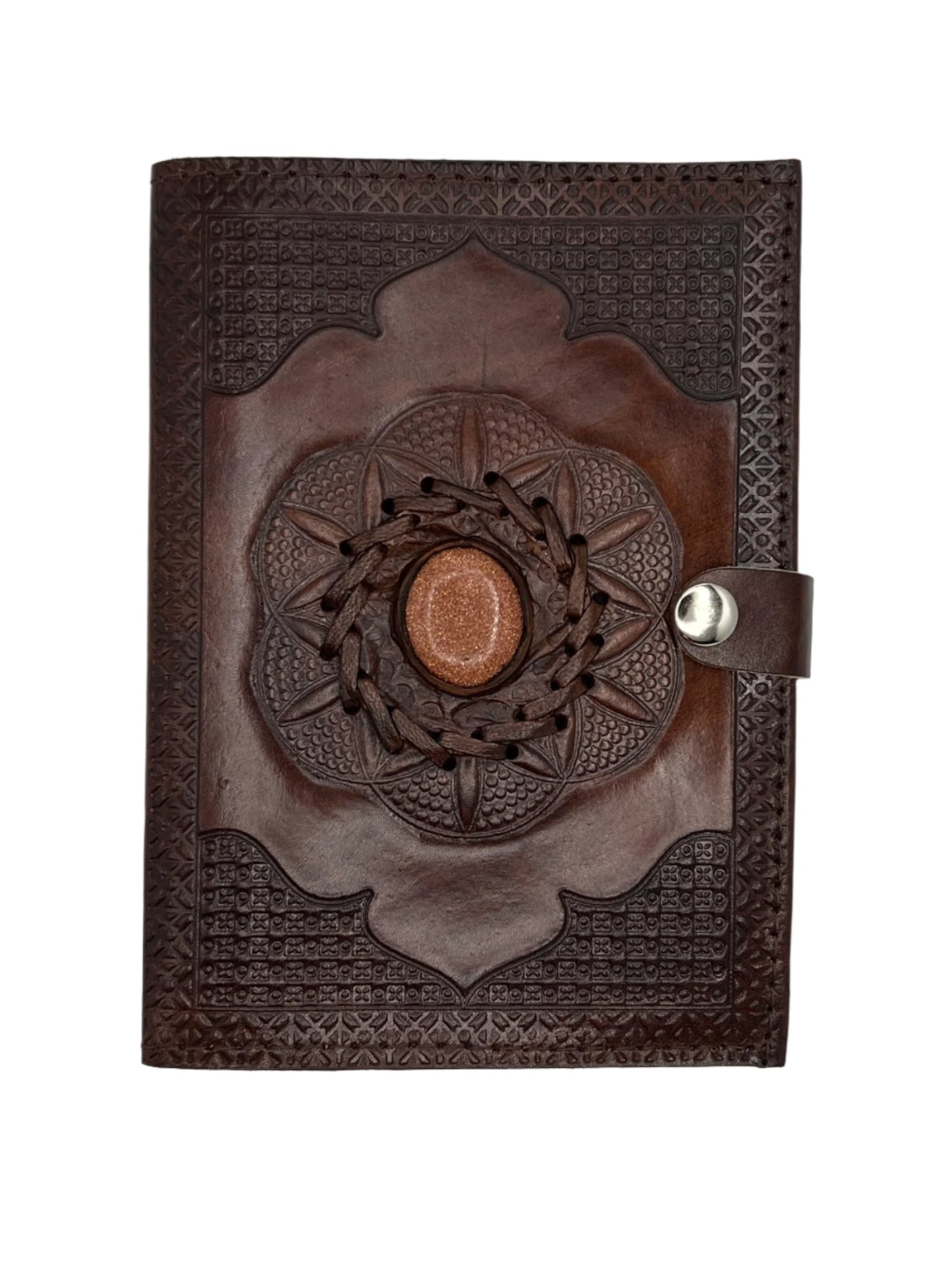 Camel Leather Gemstone Journal | Spiked Lotus | 7" x 5" x 1/2"