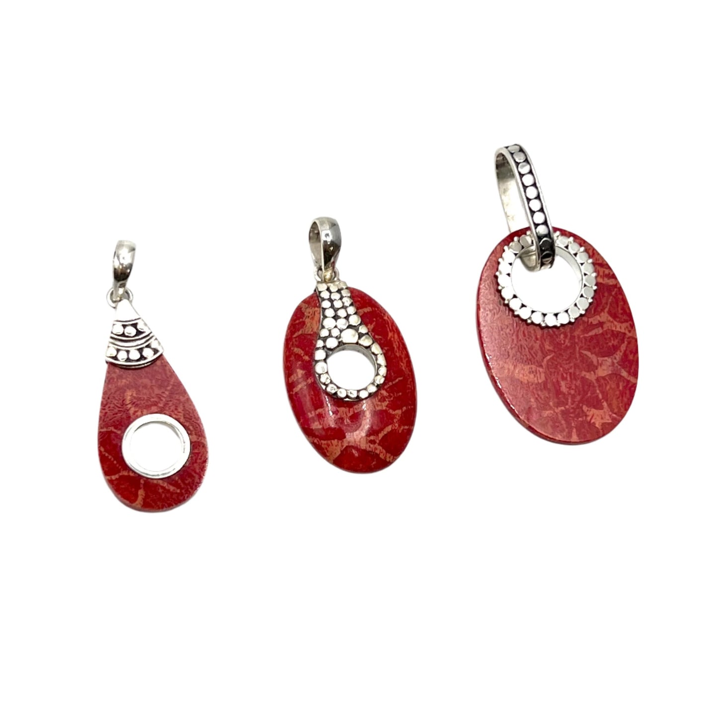 Sterling Silver Red Coral Beaded Pendants