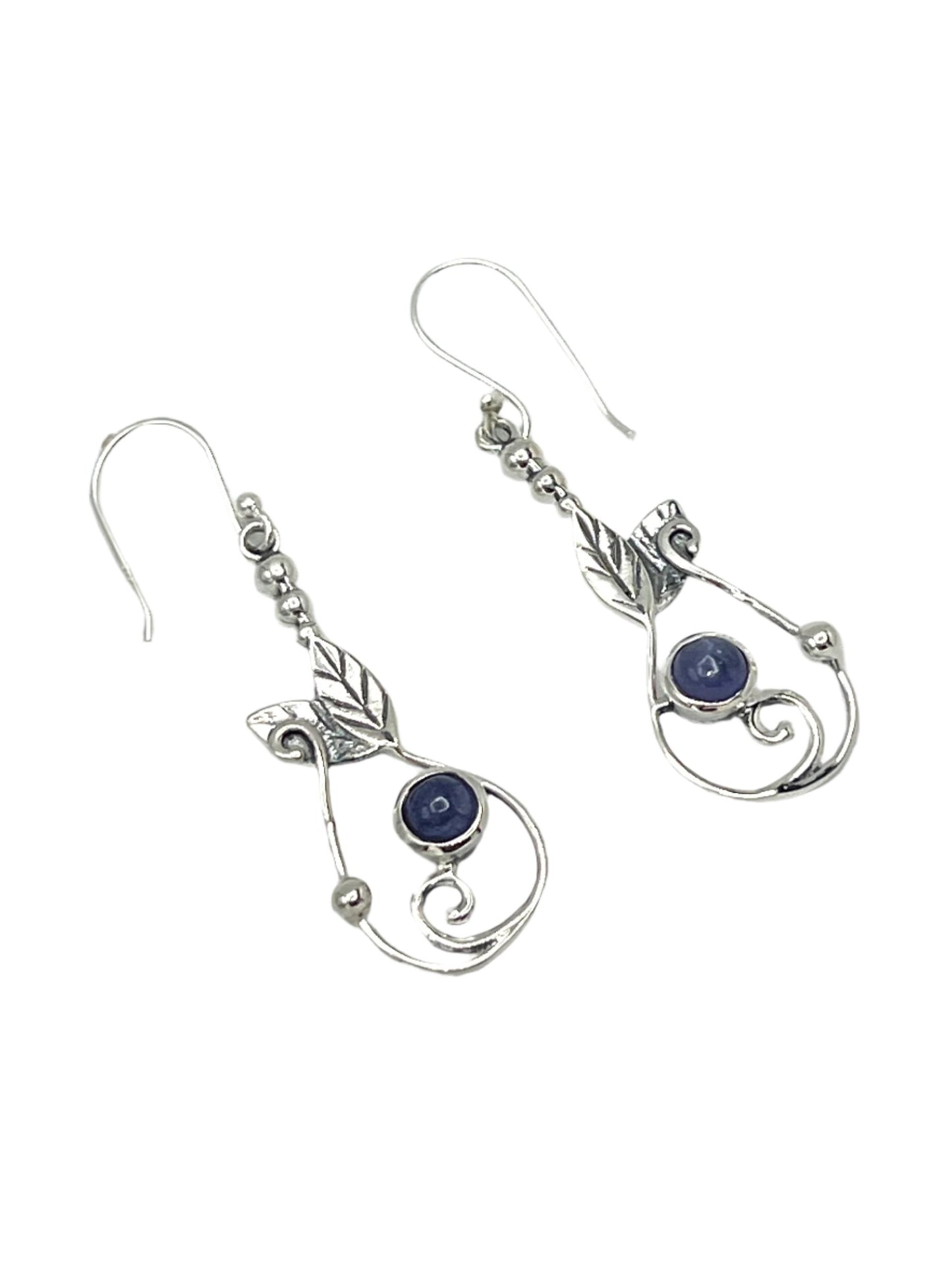 Sterling Silver Tanzanite Leaf Earrings