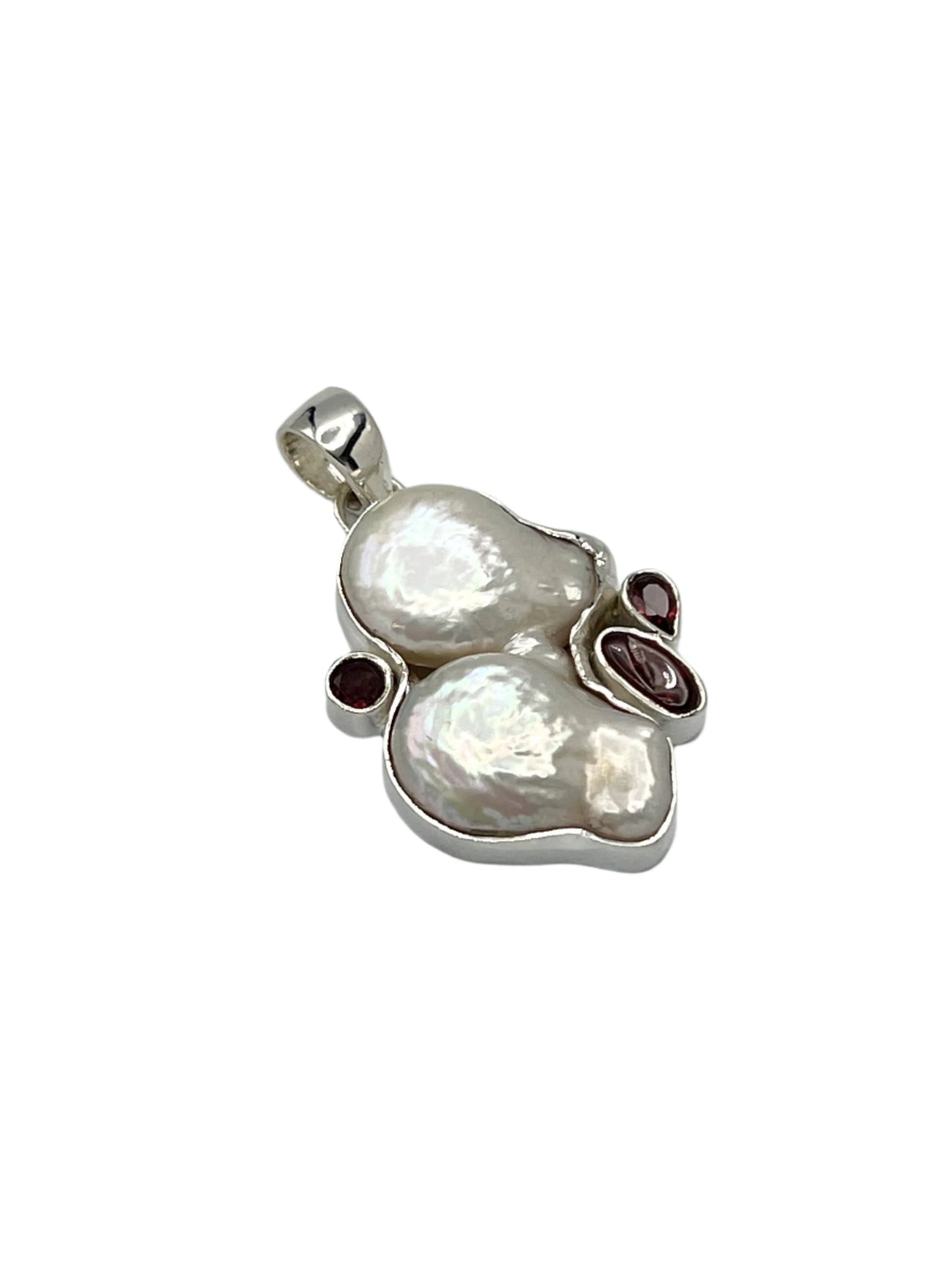 Sterling Silver Pearl & Garnet Pendants