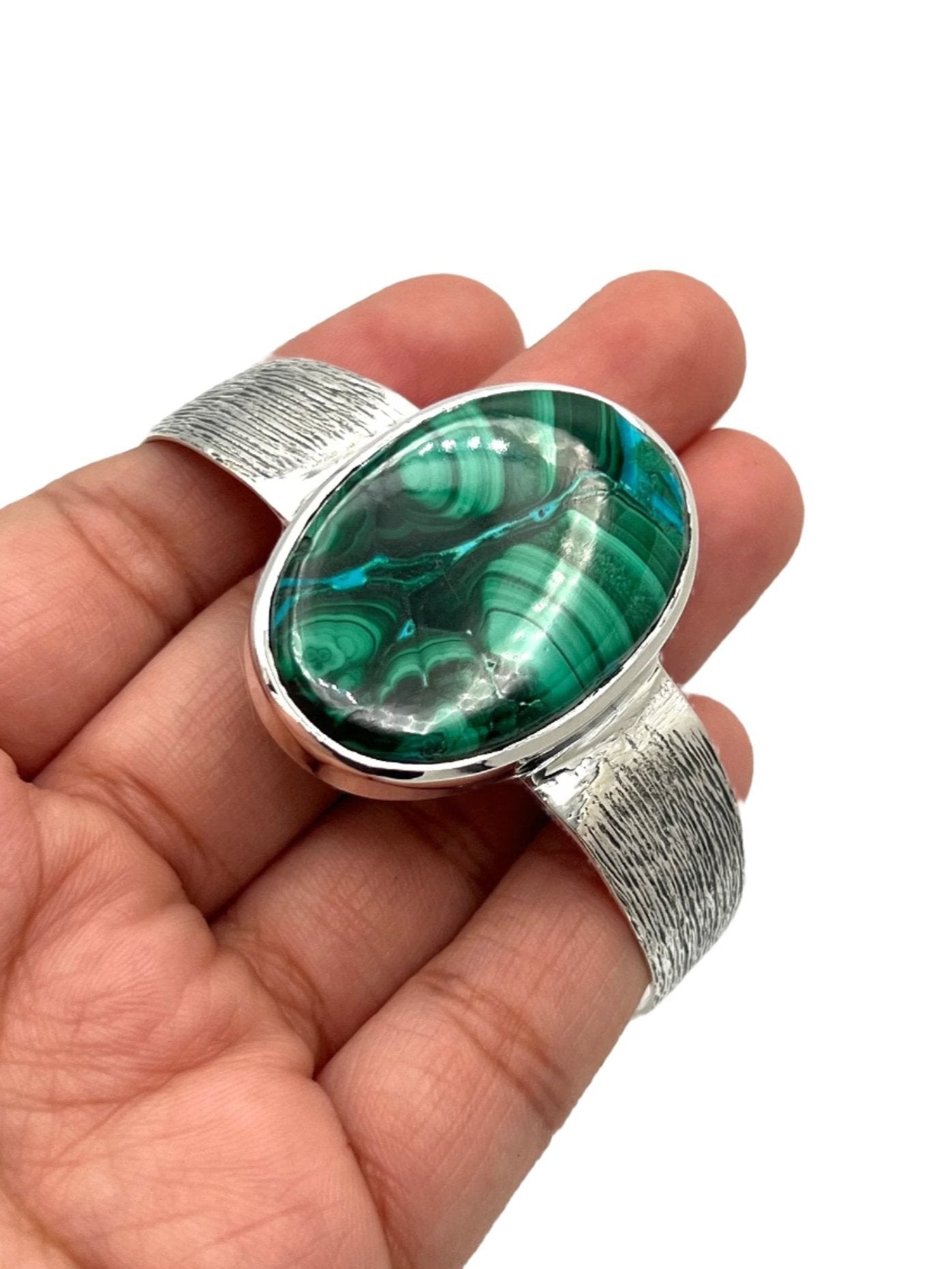 Silver Malachite & Chrysocolla Oval Cuff
