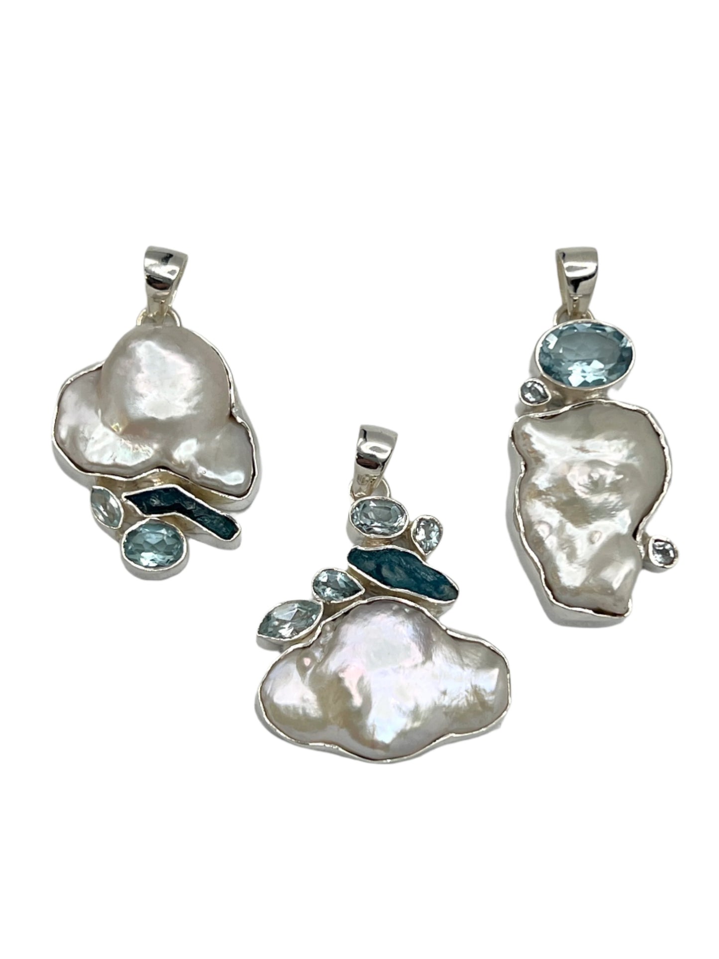Silver Pearl & Blue Topaz Pendants