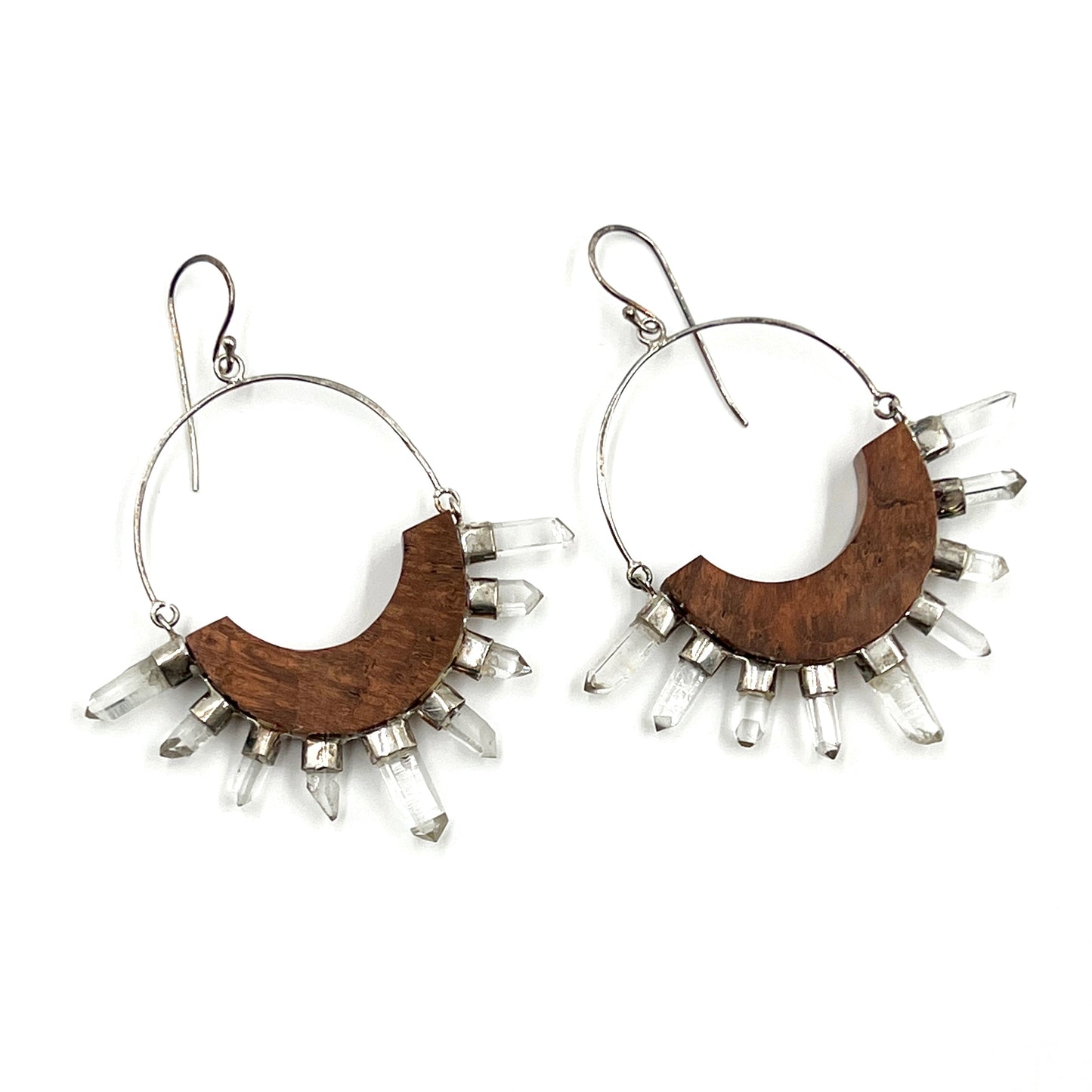 Sterling Silver Clear Quartz & Burl Wood Earrings