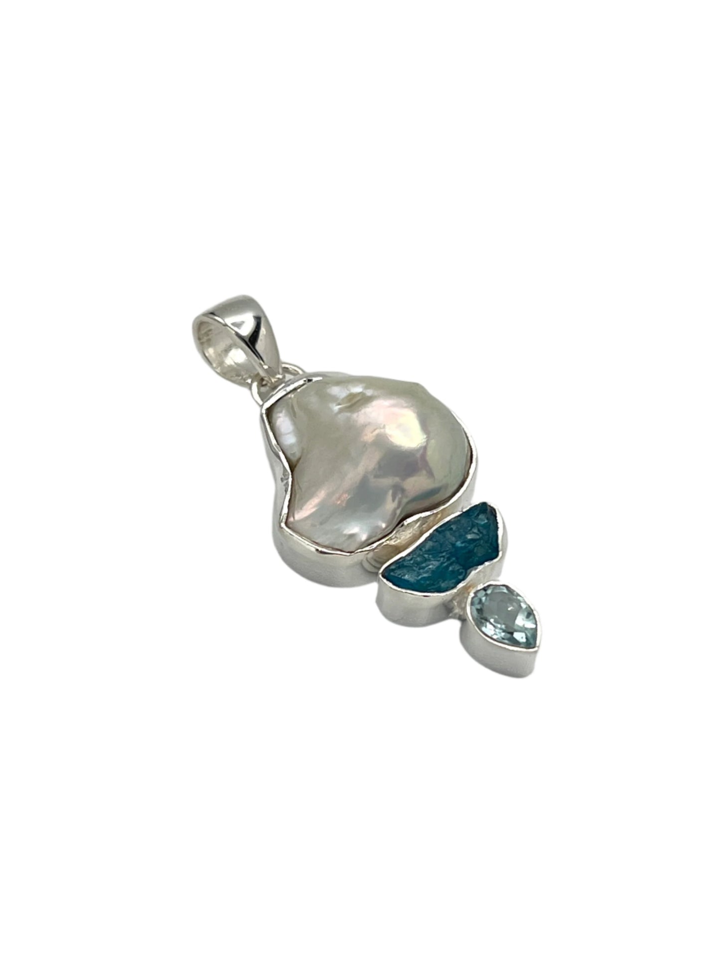 Silver Pearl & Blue Topaz Pendants