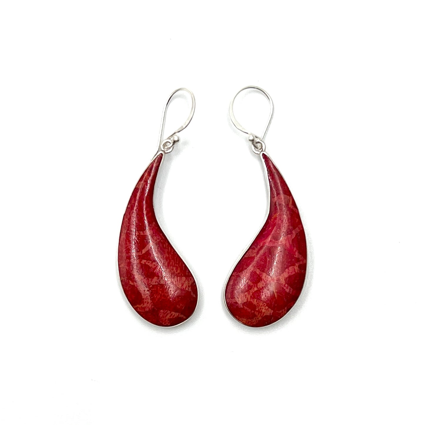 Sterling Silver Red Coral & Mother of Pearl Earrings