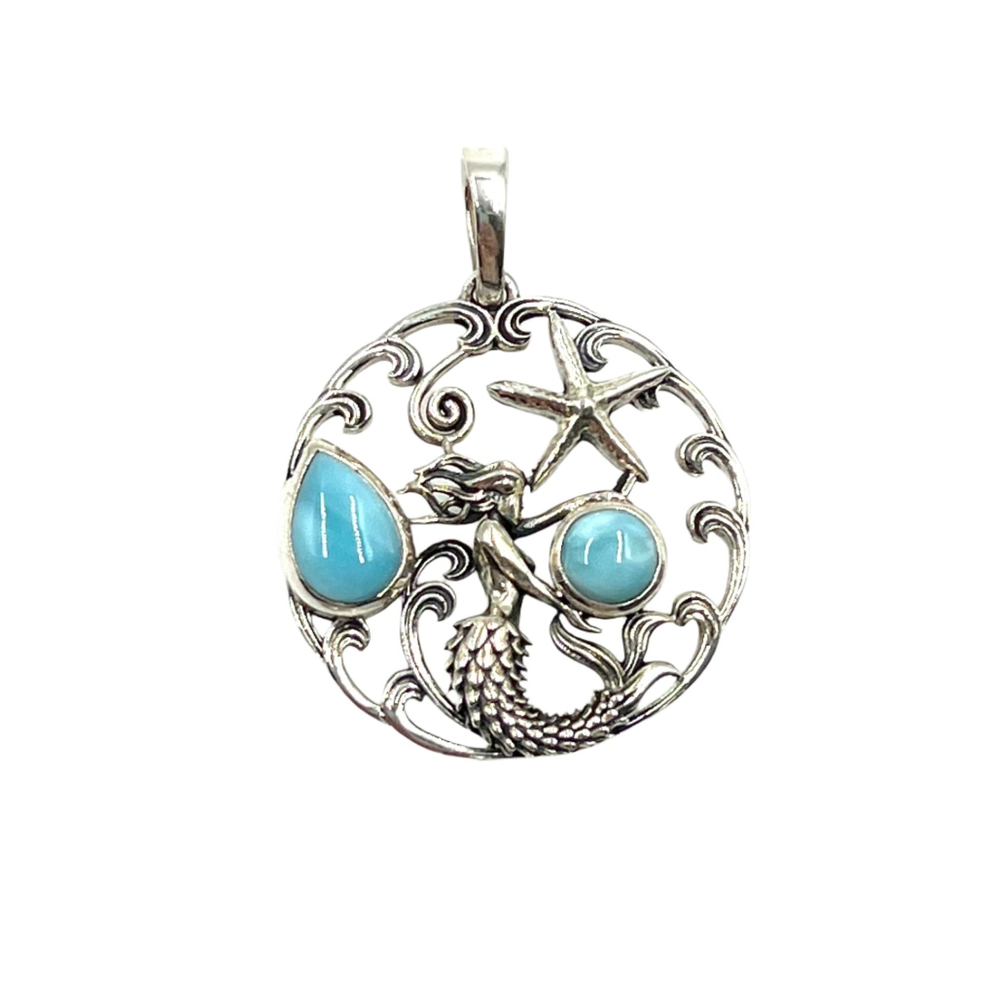 Sterling Silver Mermaid Larimar Pendants
