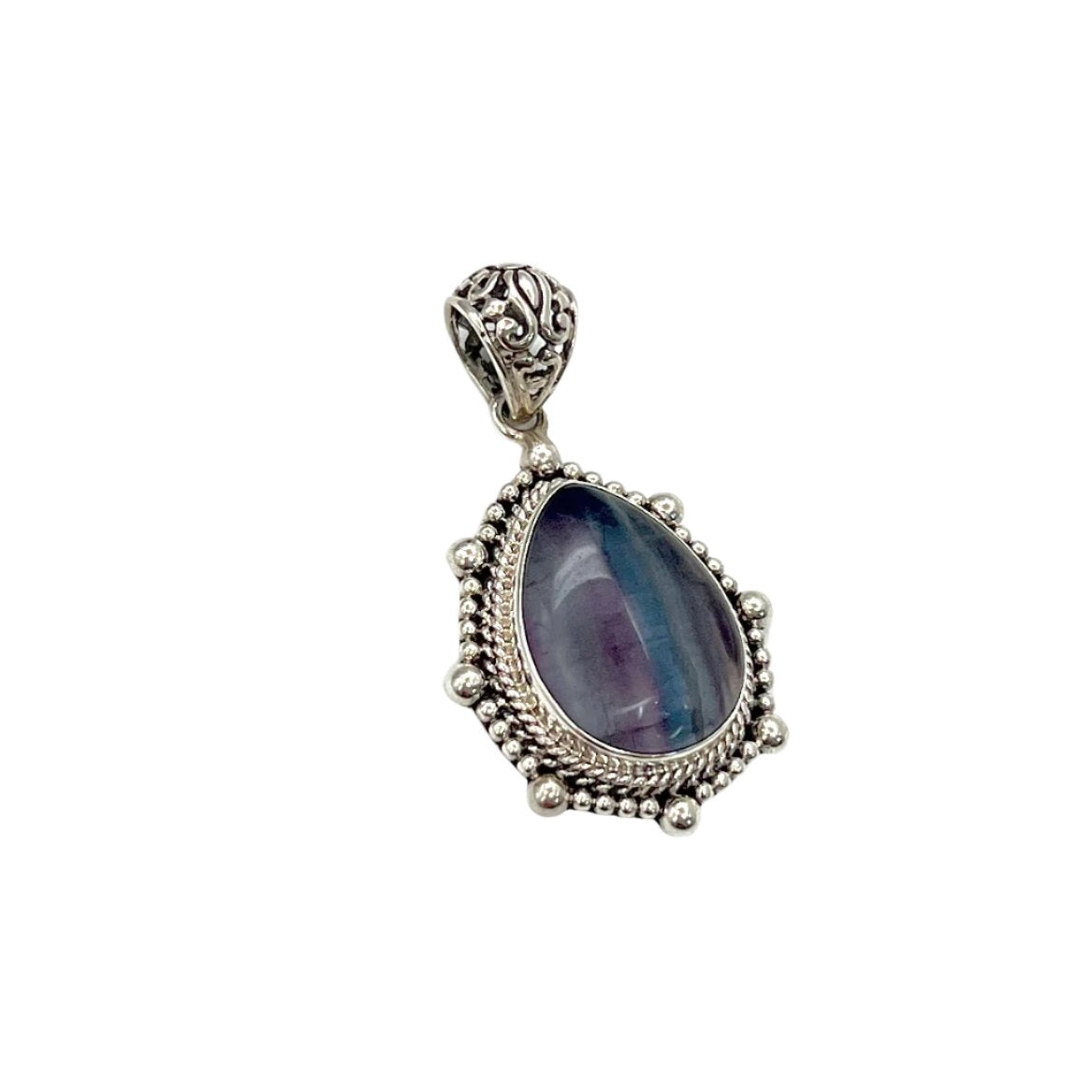 Sterling Silver Beaded Fluorite Teardrop Pendants