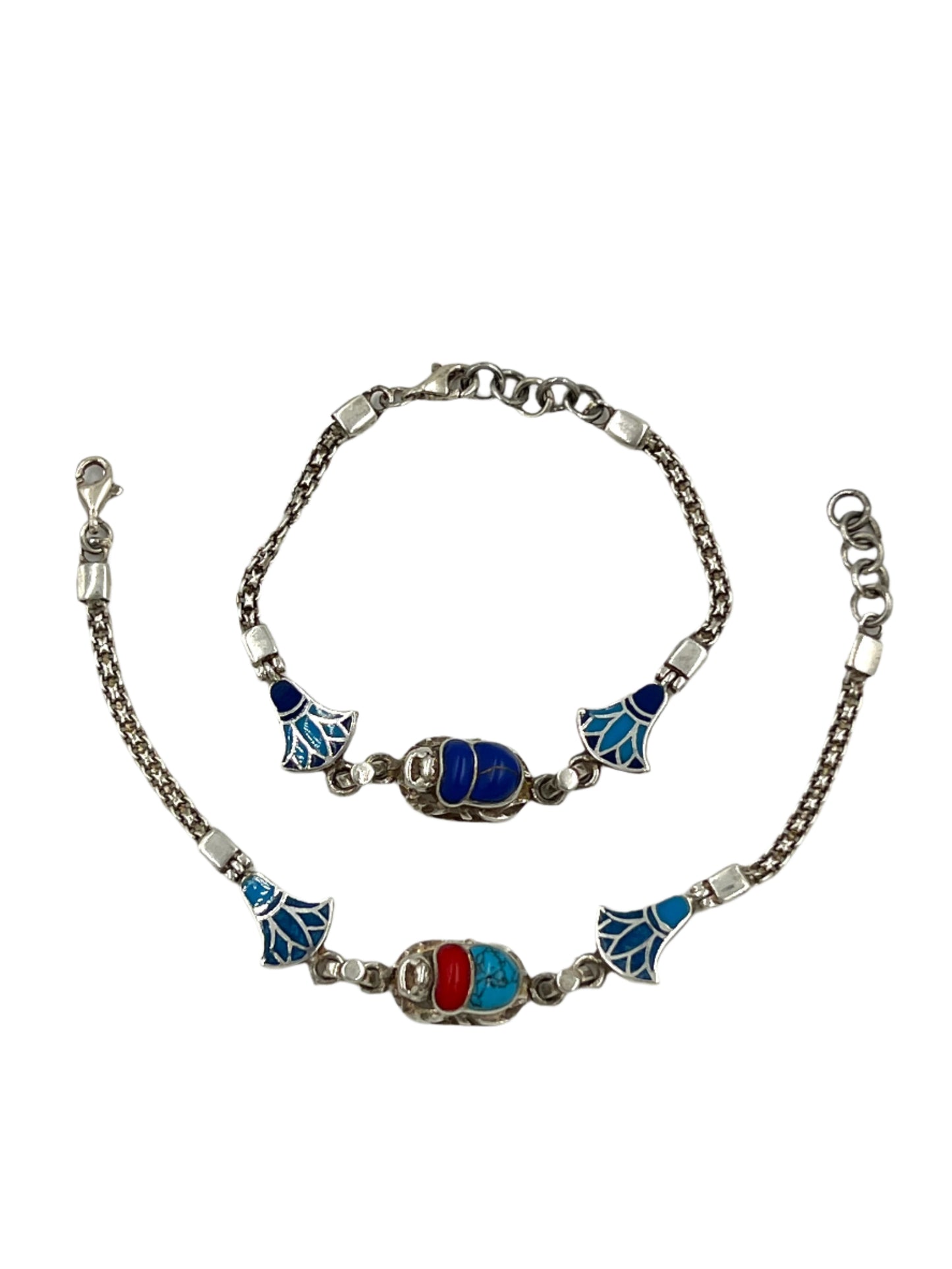 Silver Scarab & Lotus Bracelets