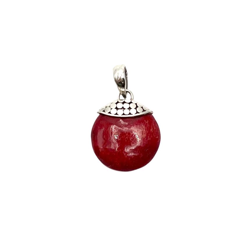 Sterling Silver Red Coral Circle Pendants