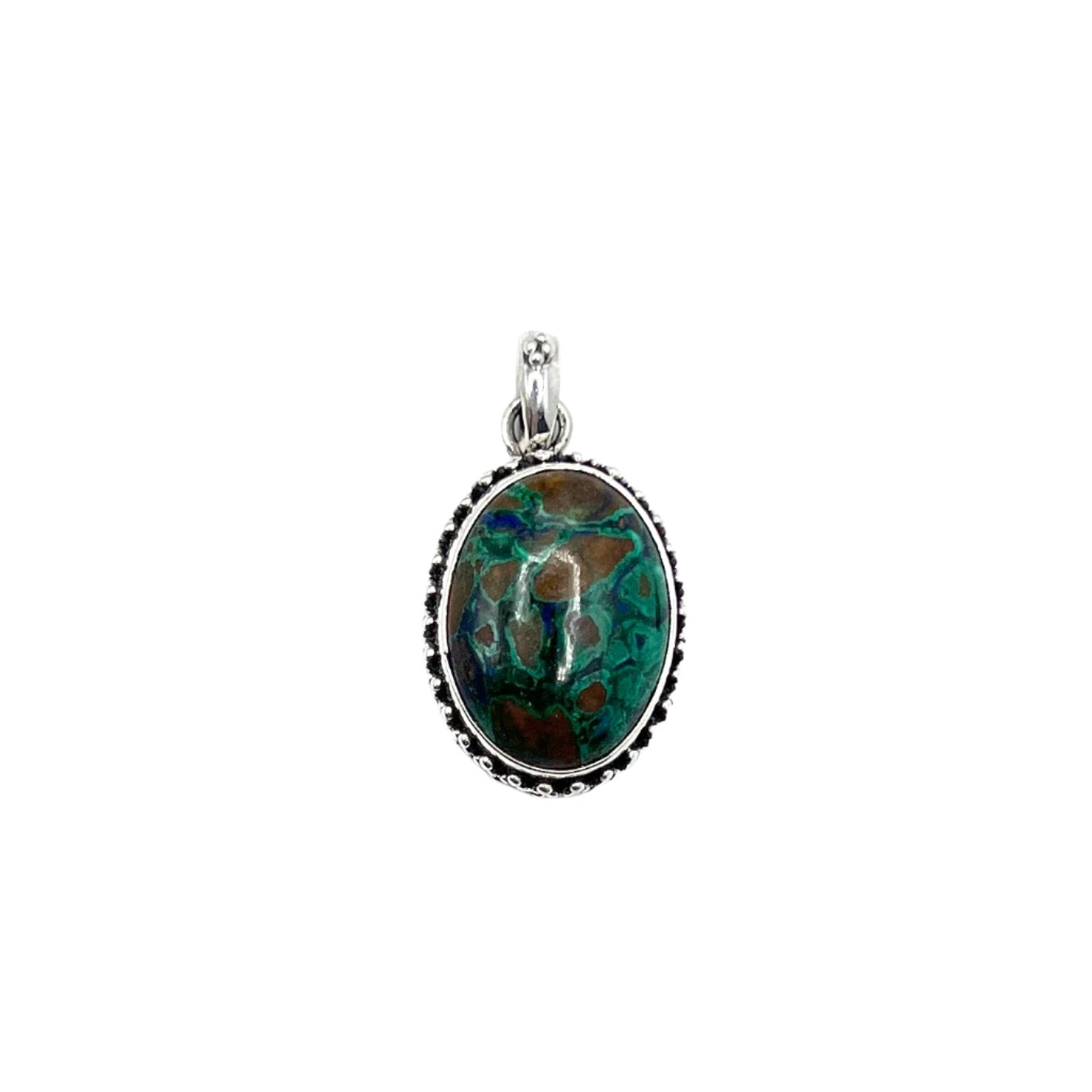 Sterling Silver Beaded Azurite & Malachite Oval Pendants