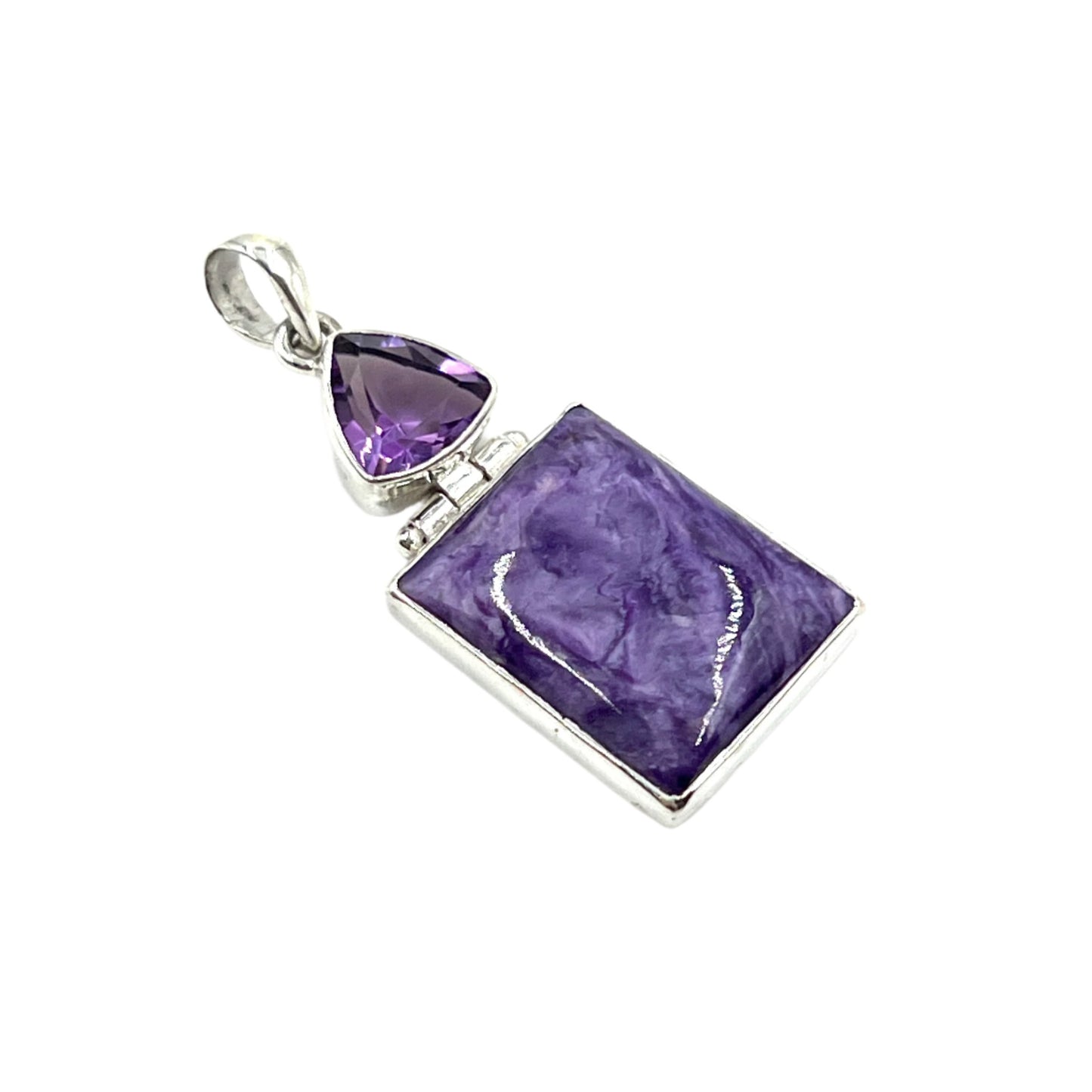 Sterling Silver Amethyst & Charoite Square Pendants