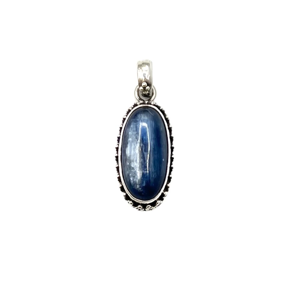 Sterling Silver Beaded Kyanite Oval Pendants