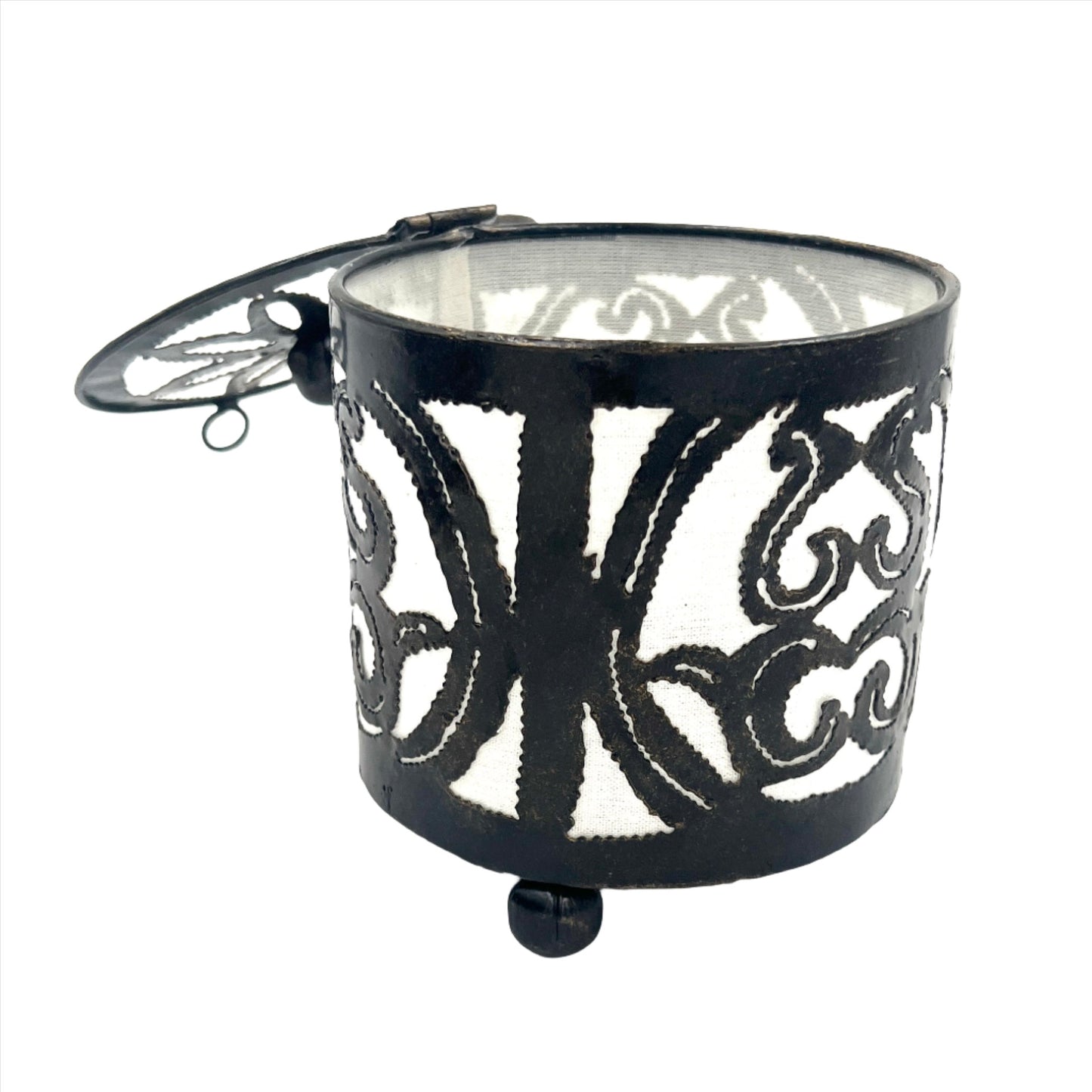 Handcut Swirls Iron Candle Holders w/ Lid