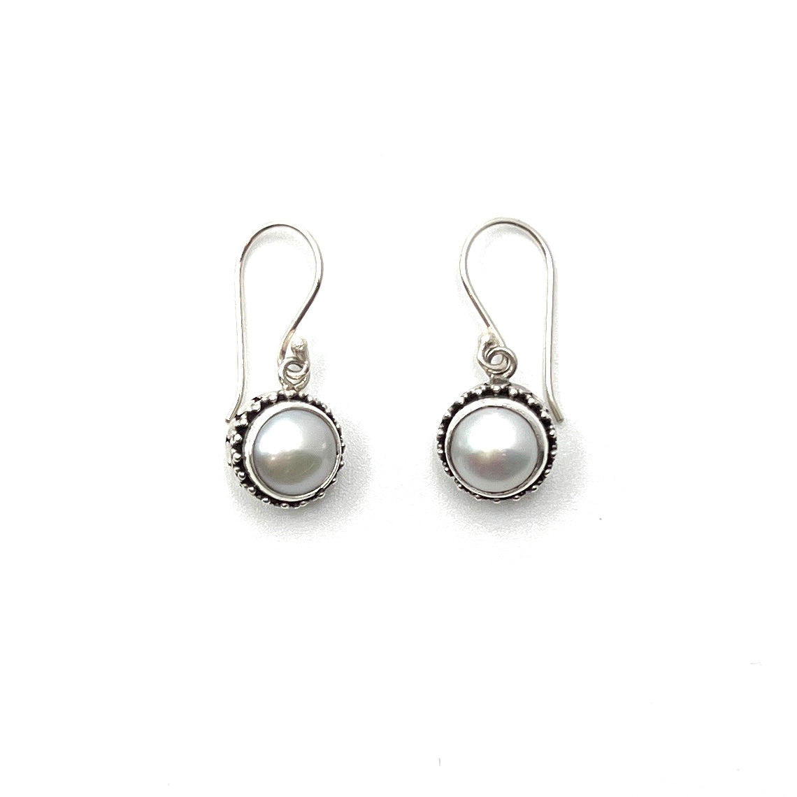 Sterling Silver Filigree Round Pearl Earrings