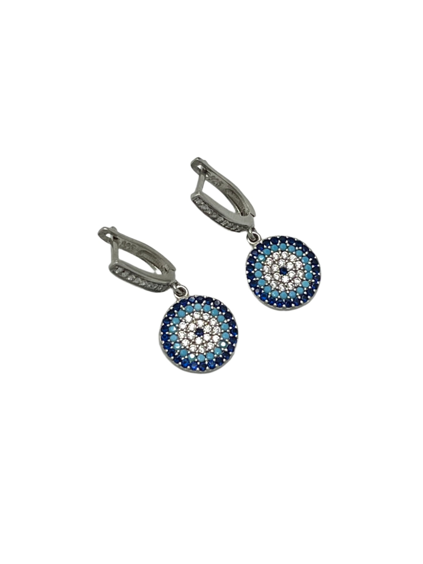 Silver Evil Eye Flat Dangle Earrings
