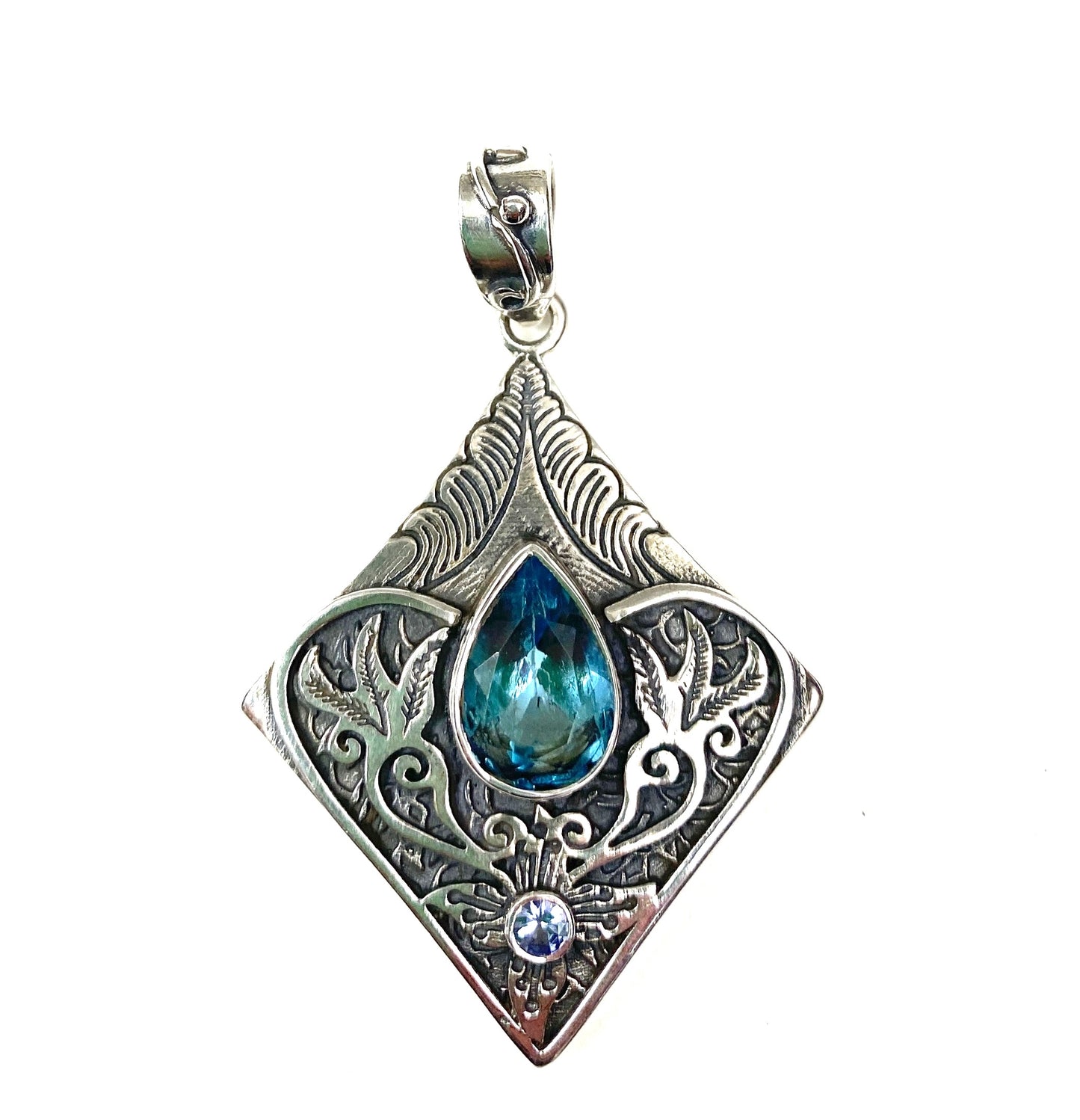 Sterling Silver Hand carved Diamond Shape Pendants
