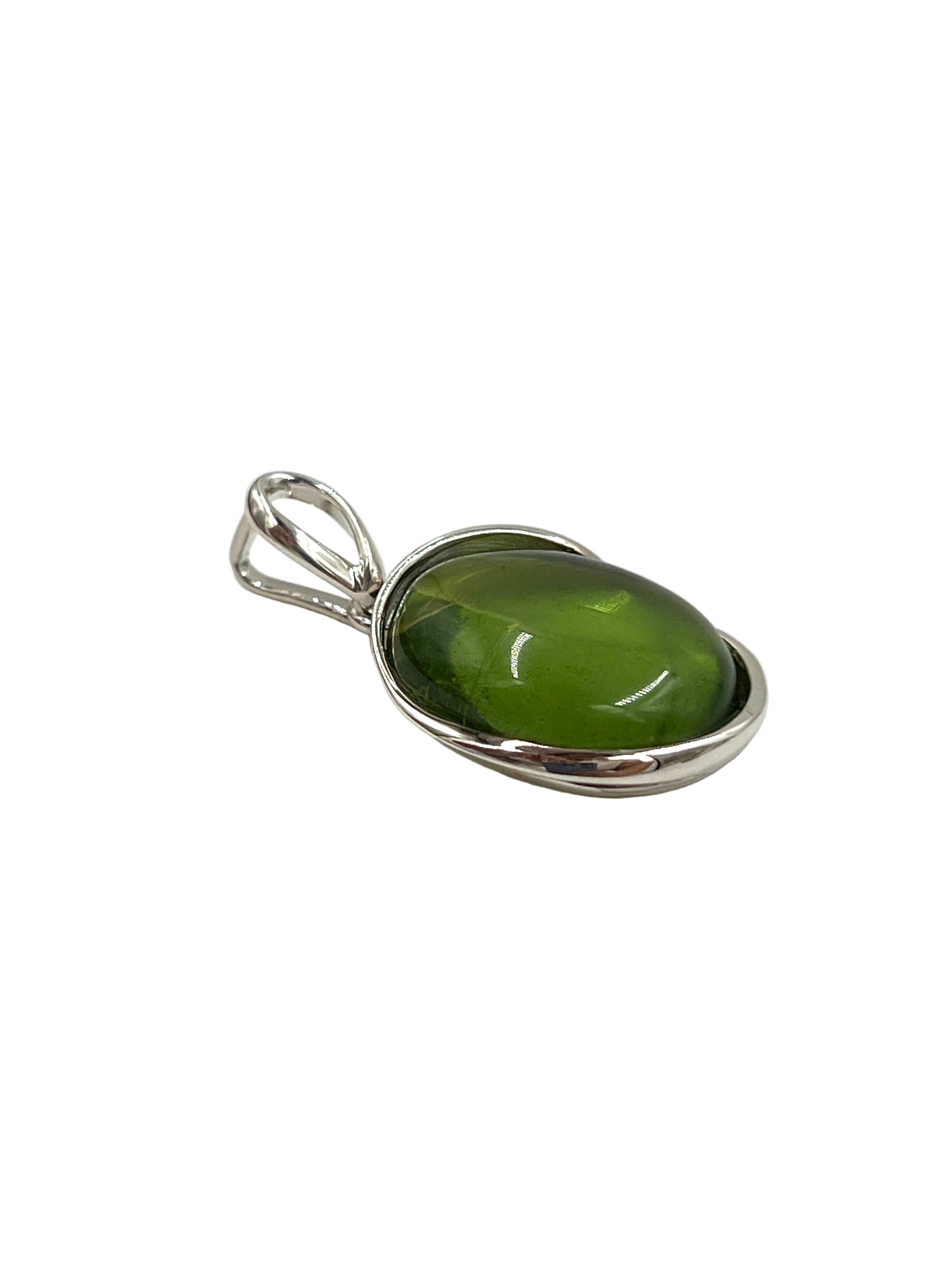 Silver Green Amber Pendants
