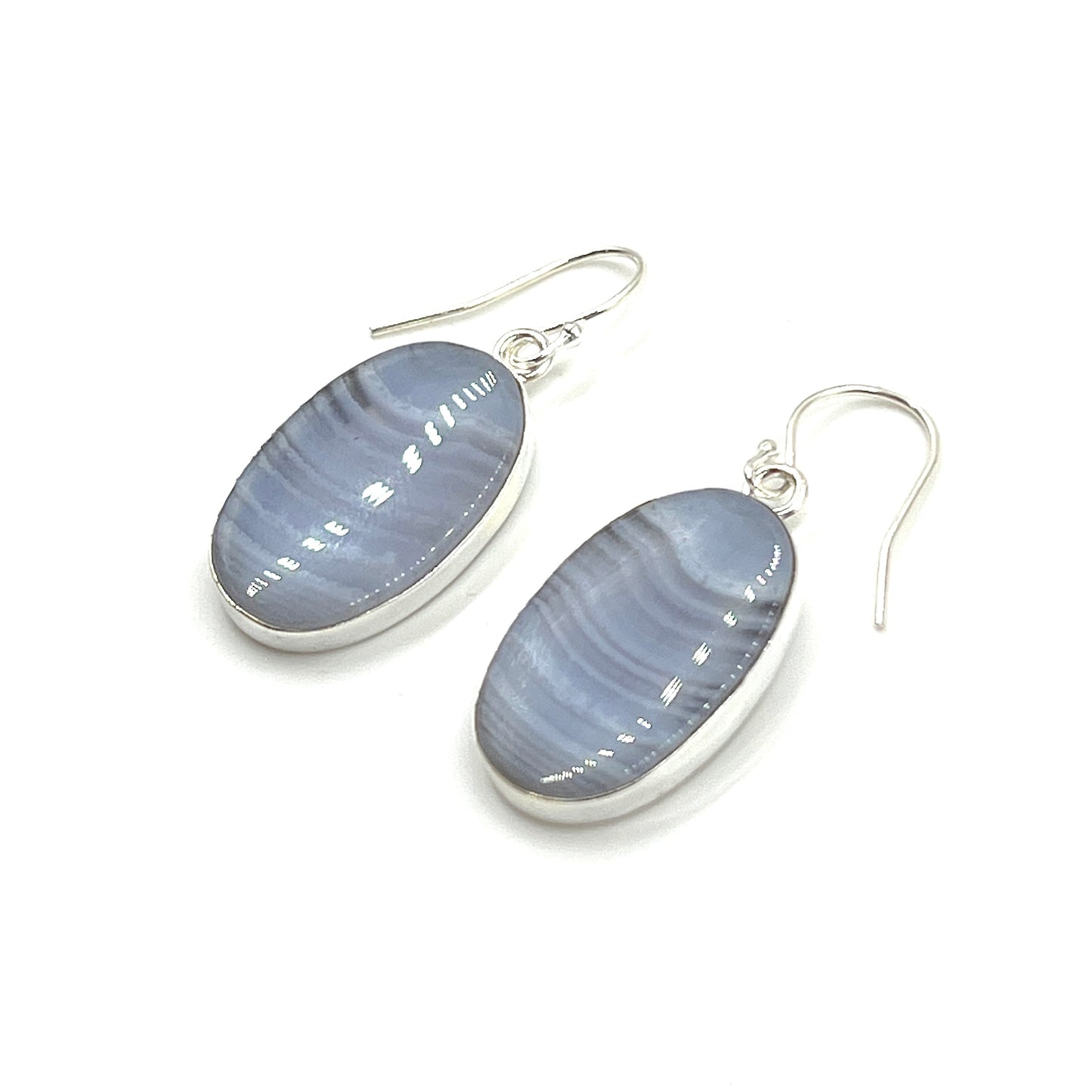 Oval Blue Lace Agate Earrings