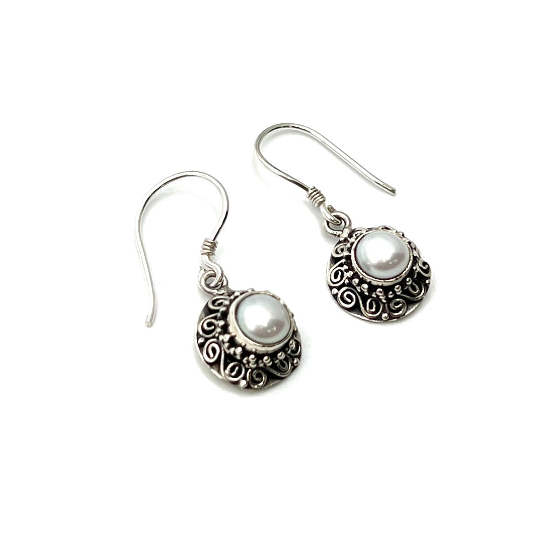 Sterling Silver Round Pearl Earrings