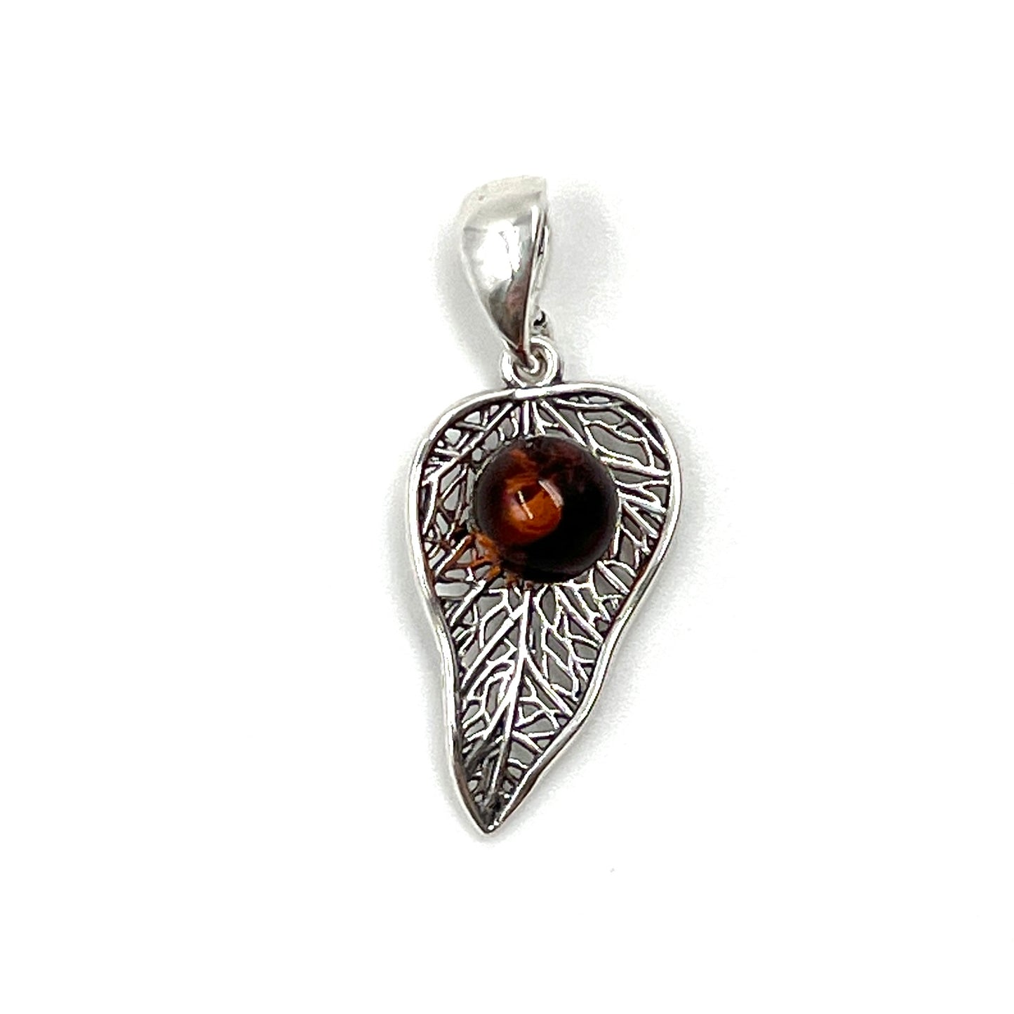 Sterling Silver Amber Leaf Pendant