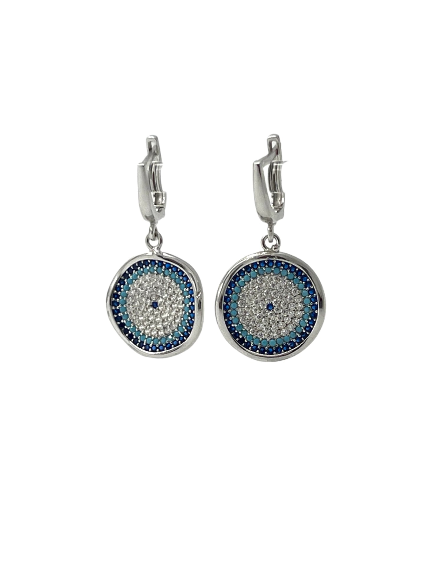 Silver Evil Eye Wavy Dangle Earrings
