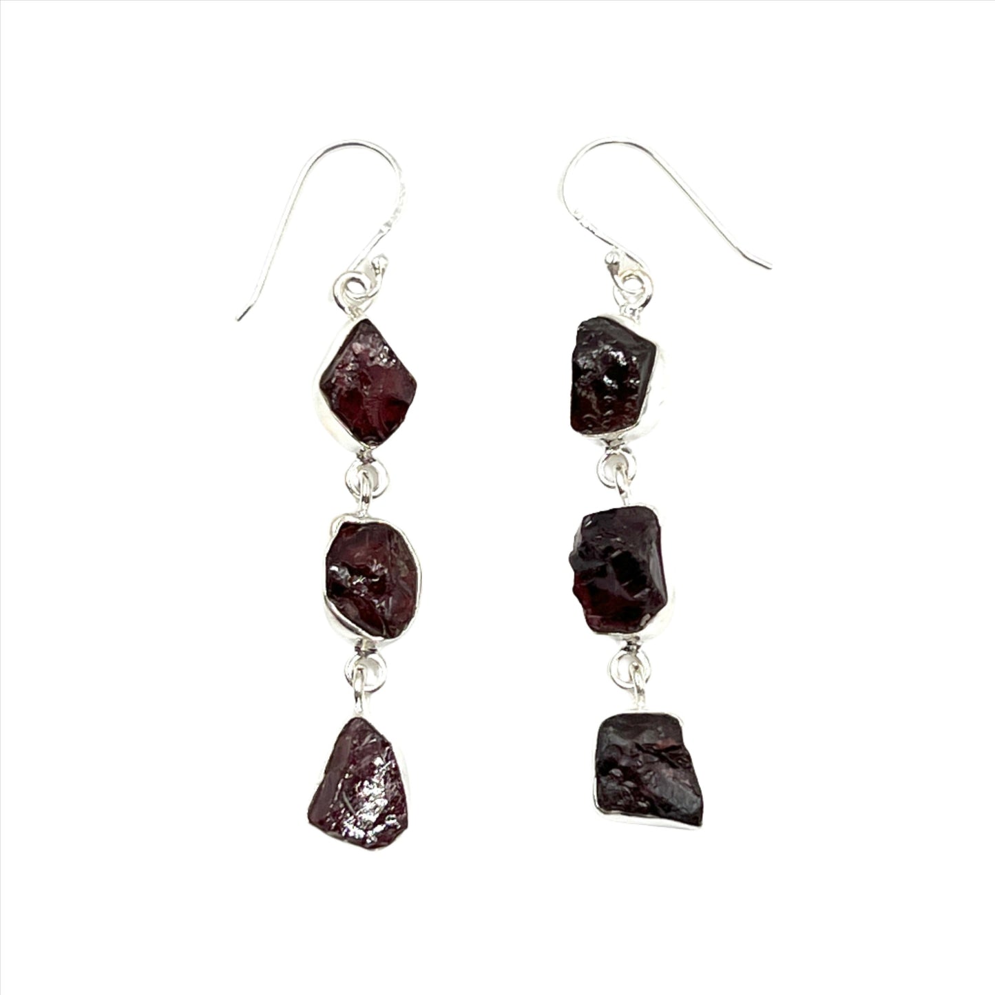 Sterling Silver Raw Garnet Earrings