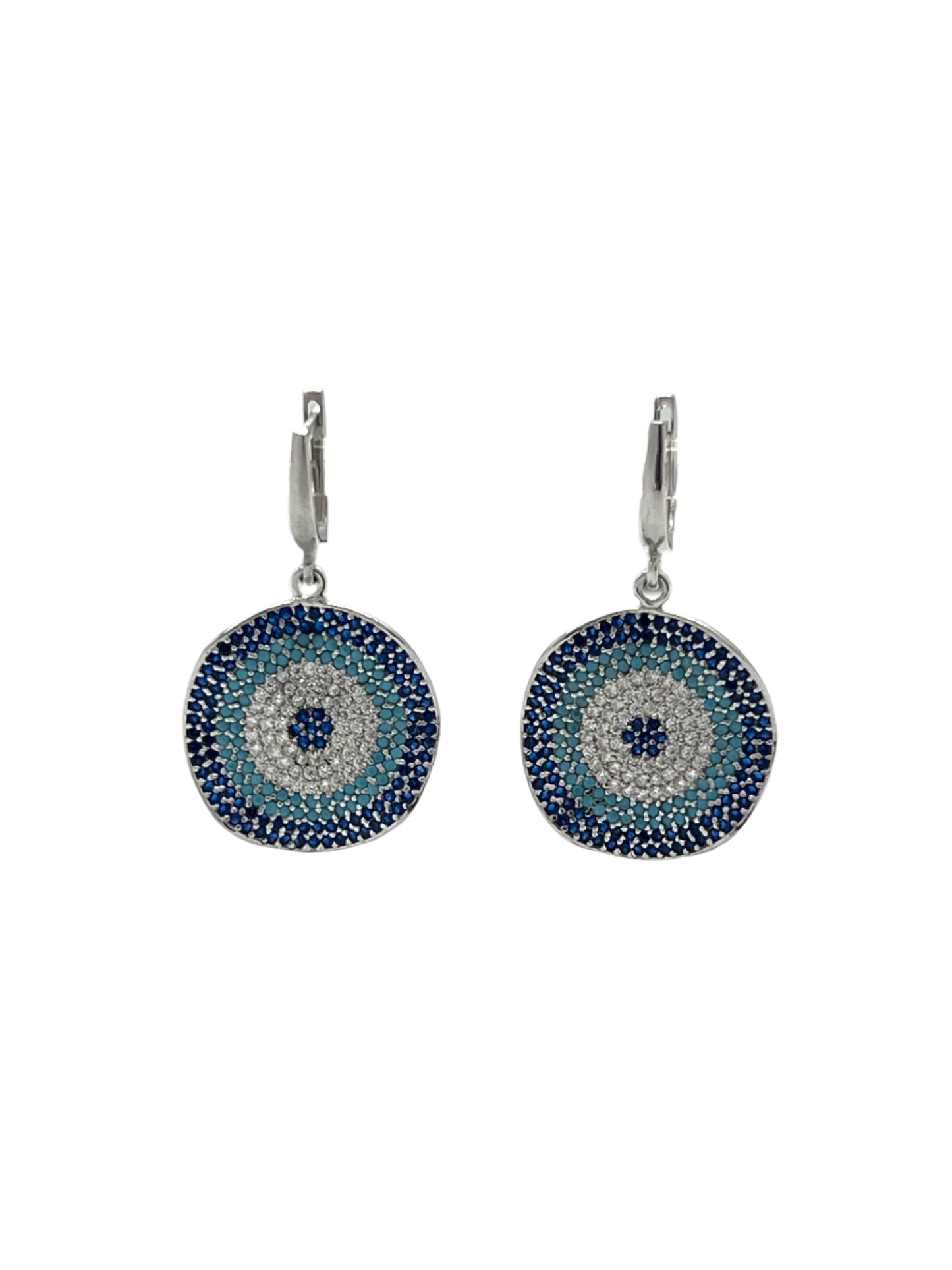 Silver Evil Eye Wavy Dangle Earrings
