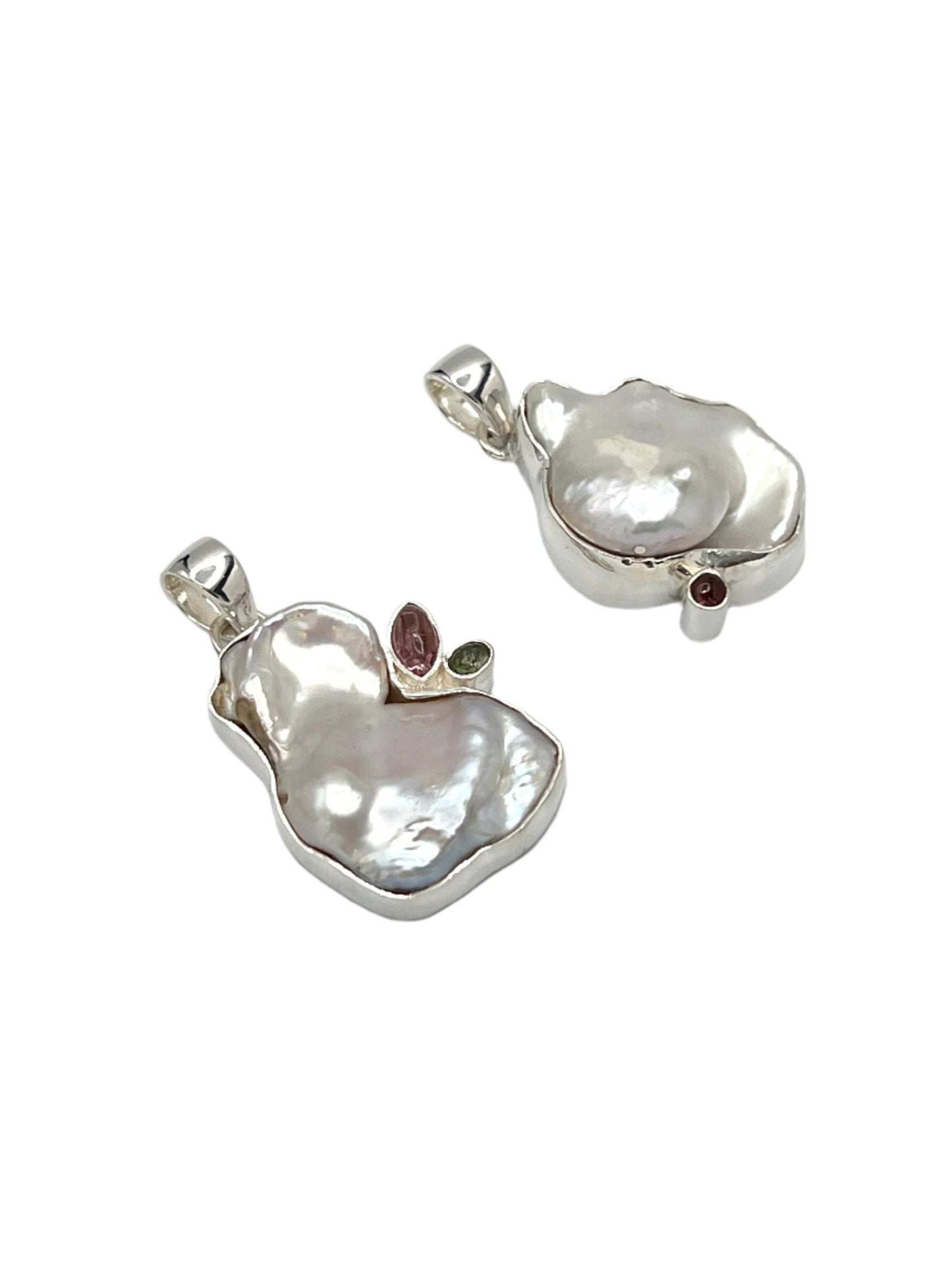 Sterling Silver Pearl & Tourmaline Pendants
