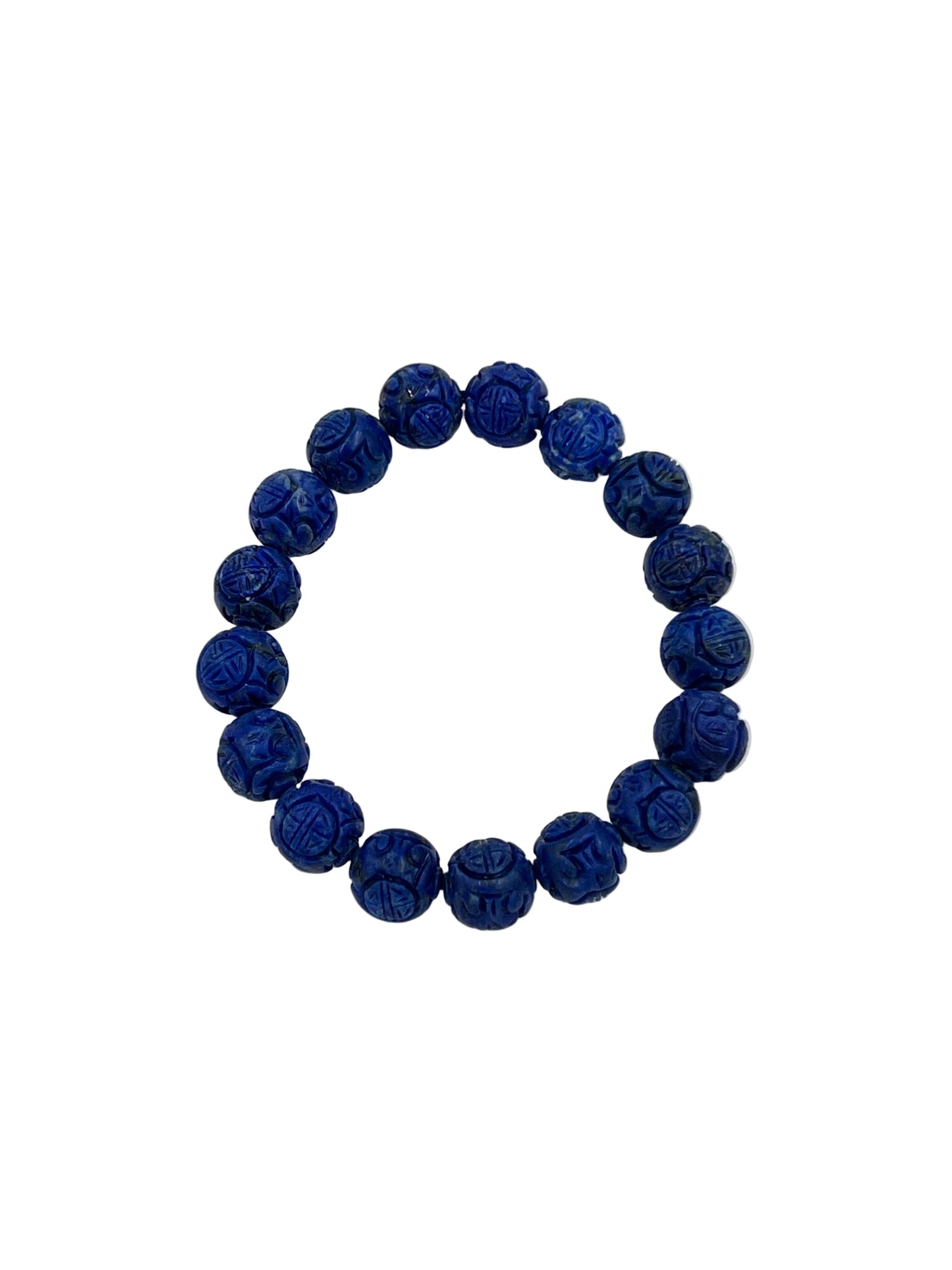 Carved Lapis Lazuli Beaded Bracelet
