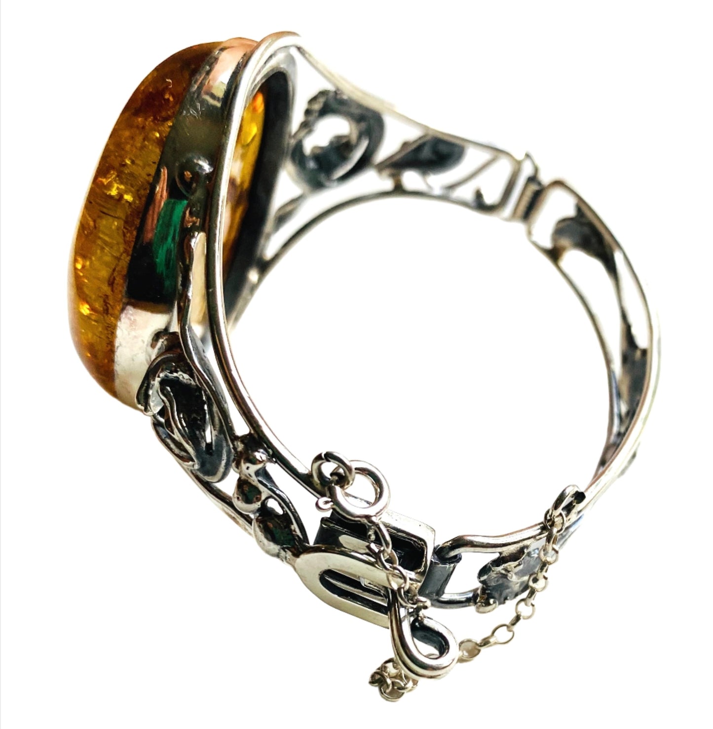 X Large Stone Sterling Silver Amber Bracelets