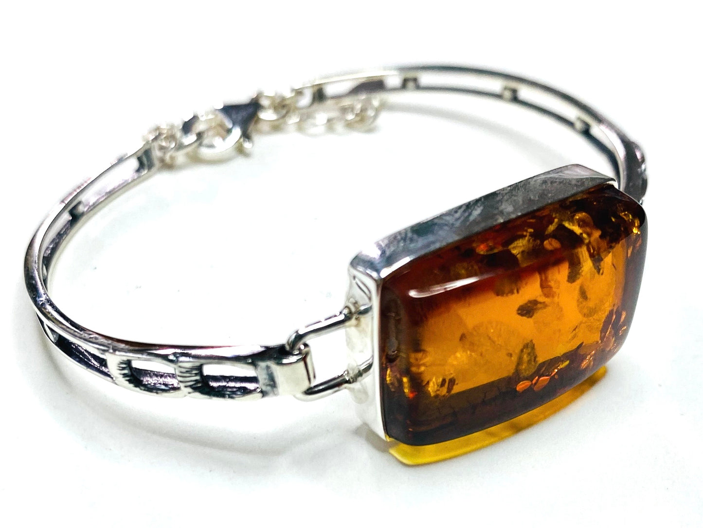 Sterling Silver Amber Rectangle Bracelet