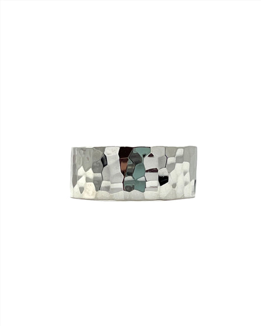 Sterling Silver Wide Flat Hammered Ring
