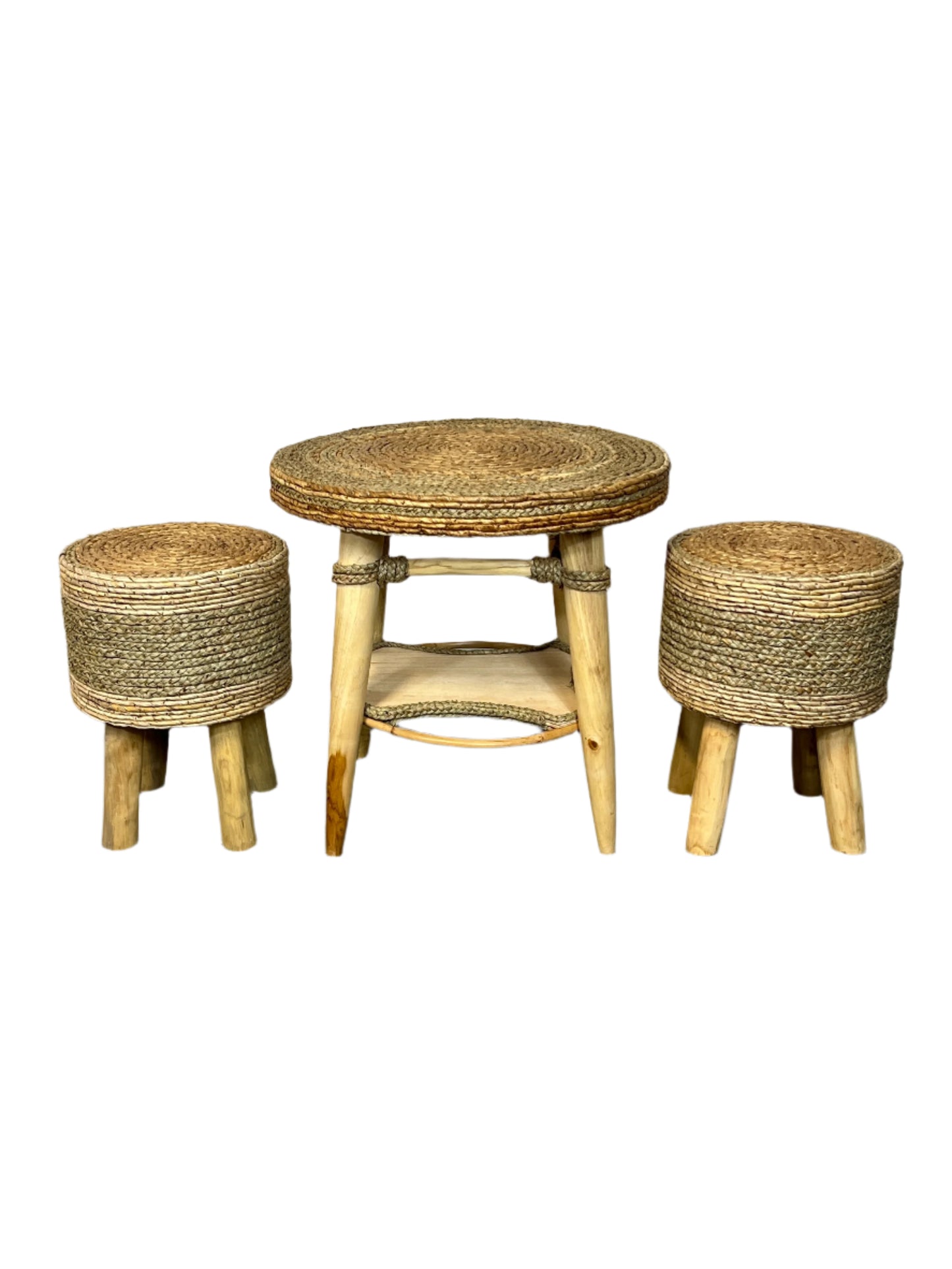 Teakwood & Banana Leaf Table & Stool Sets