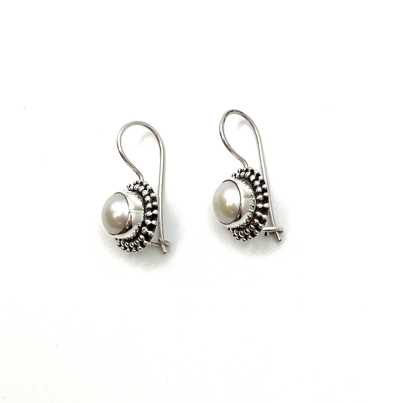 Sterling Silver Filigree Round Pearl Earrings