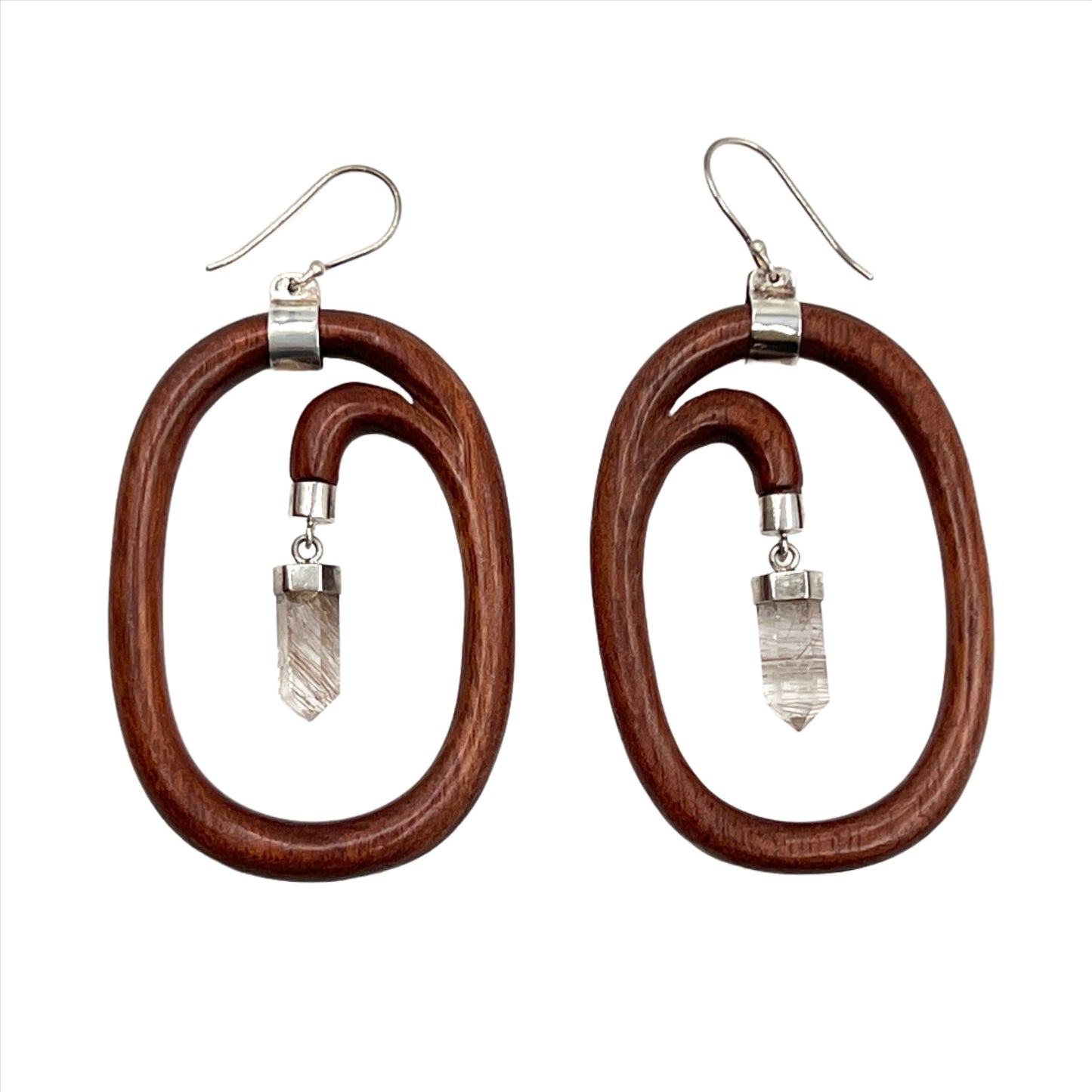 Sterling Silver Crystal Wood Hoop Earrings