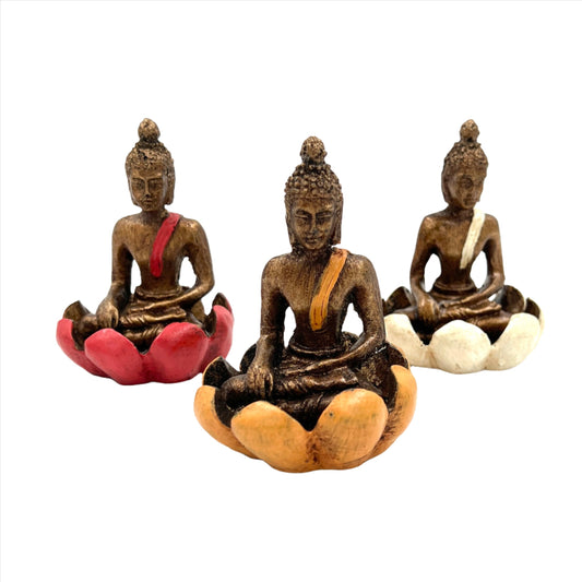 Hand Painted Resin Buddha Incense Burner on Lotus Flower